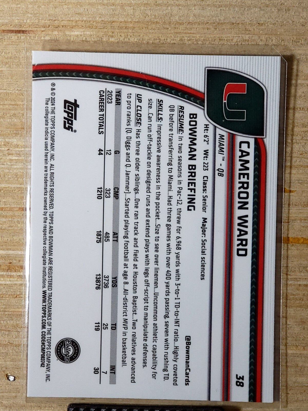 2024 Bowman University Chrome 38 Cameron Ward