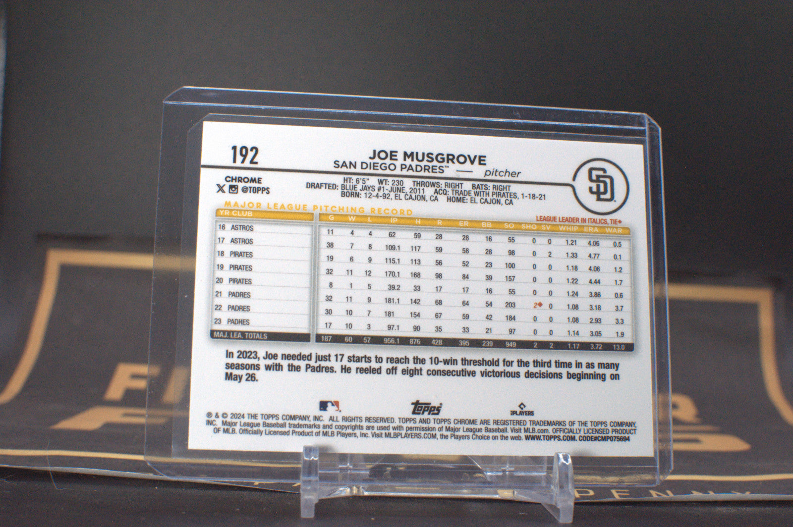 2024 Topps Chrome Joe Musgrove Purple Speckle #192 042/299 **Free Shipping @ $10