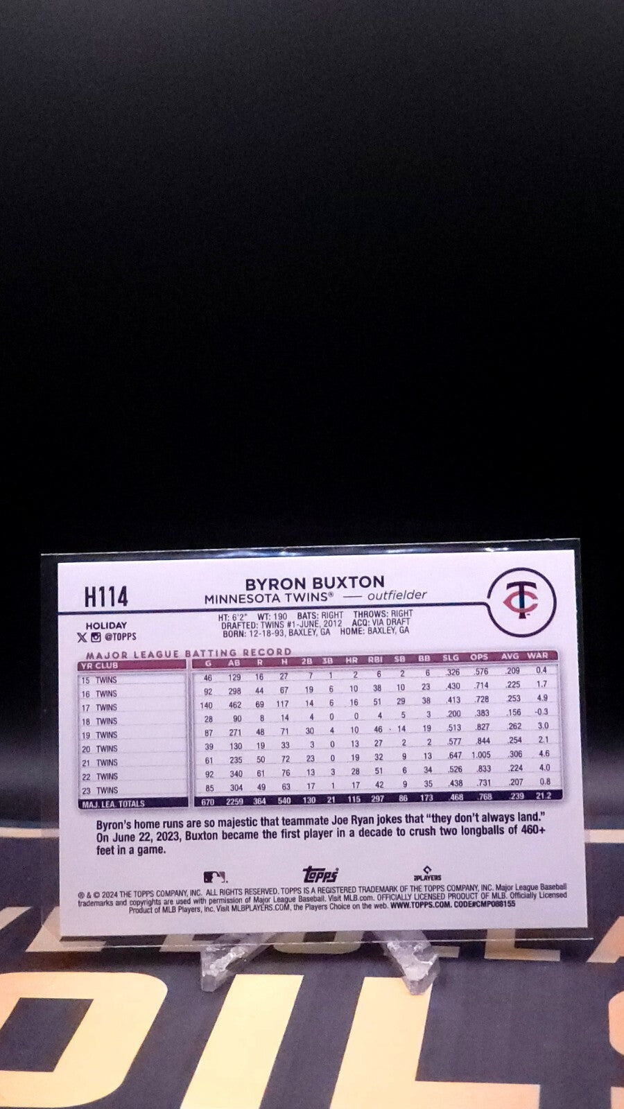*Free Shipping @ $10* 2024 Topps Holiday Byron Buxton #H114 Variation Santa Hat