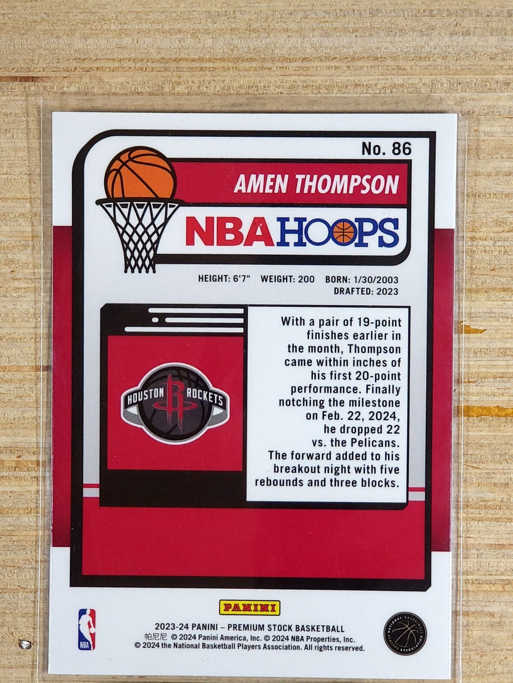 2023-24 Panini NBA Hoops Premium Stock #86 Amen Thompson
