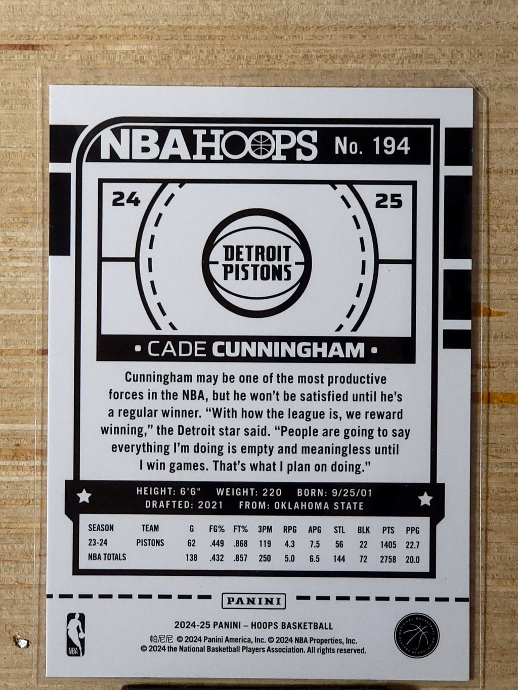 2024-25 Panini NBA Hoops # 194 Cade Cunningham