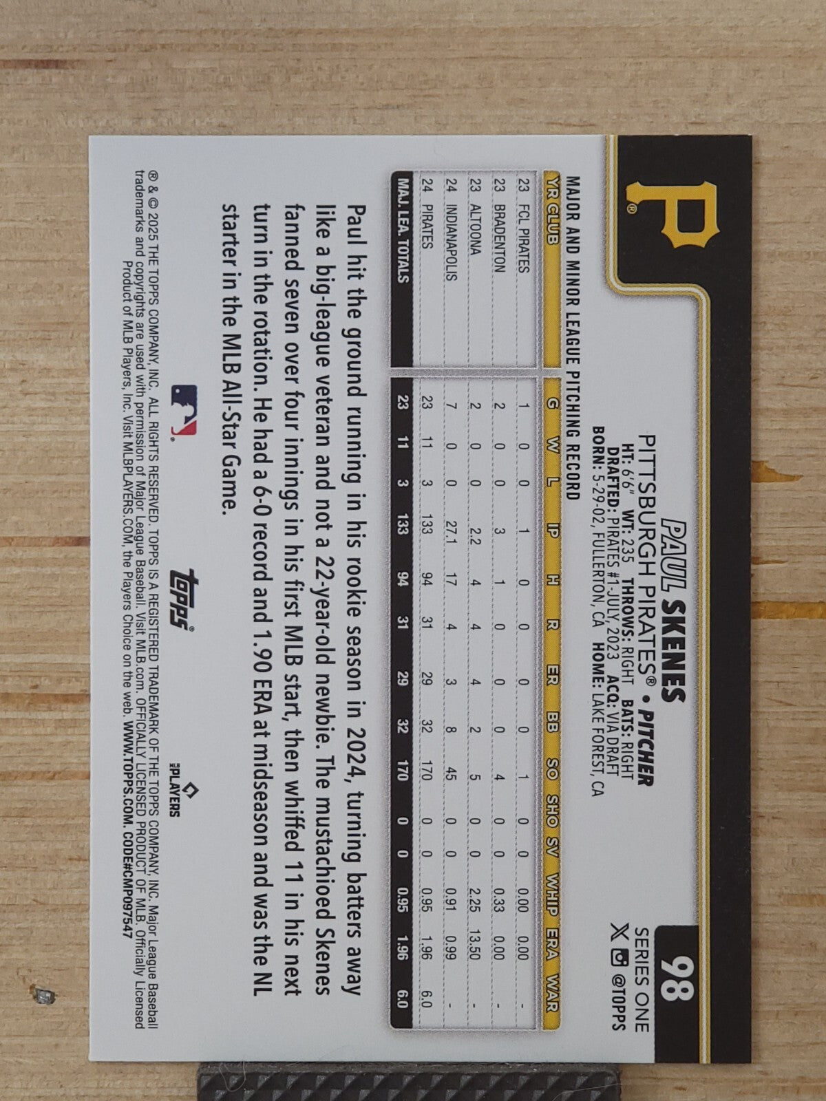 2025 Topps Series 1 - Paul Skenes #98