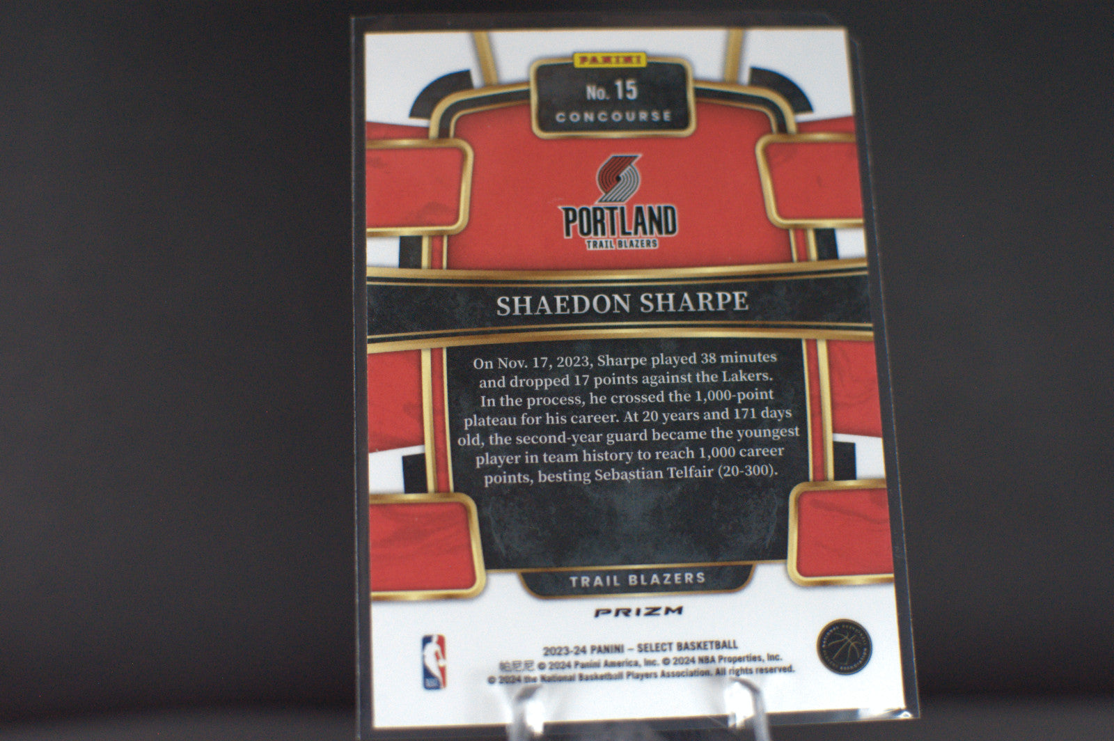 2023 Panini Select : Shaedon Sharpe [Tectonic Prizm] #15