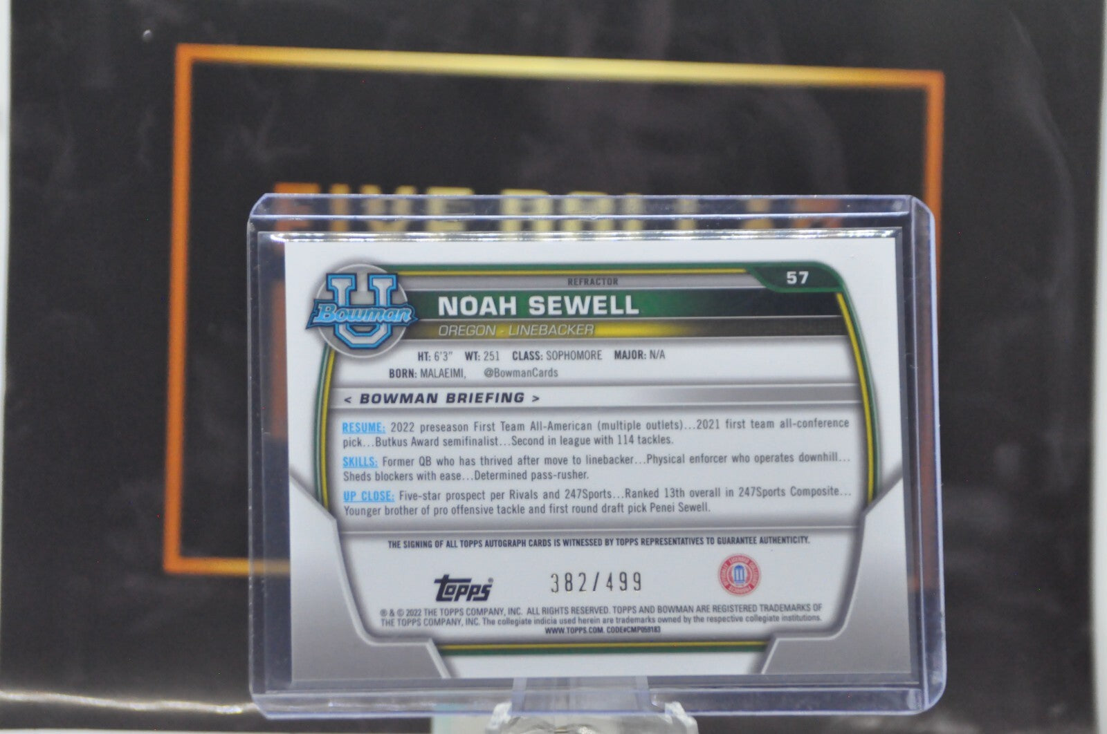 2022 Bowman Chrome University: Noah Sewell [Autograph Refractor] #57 #382/400