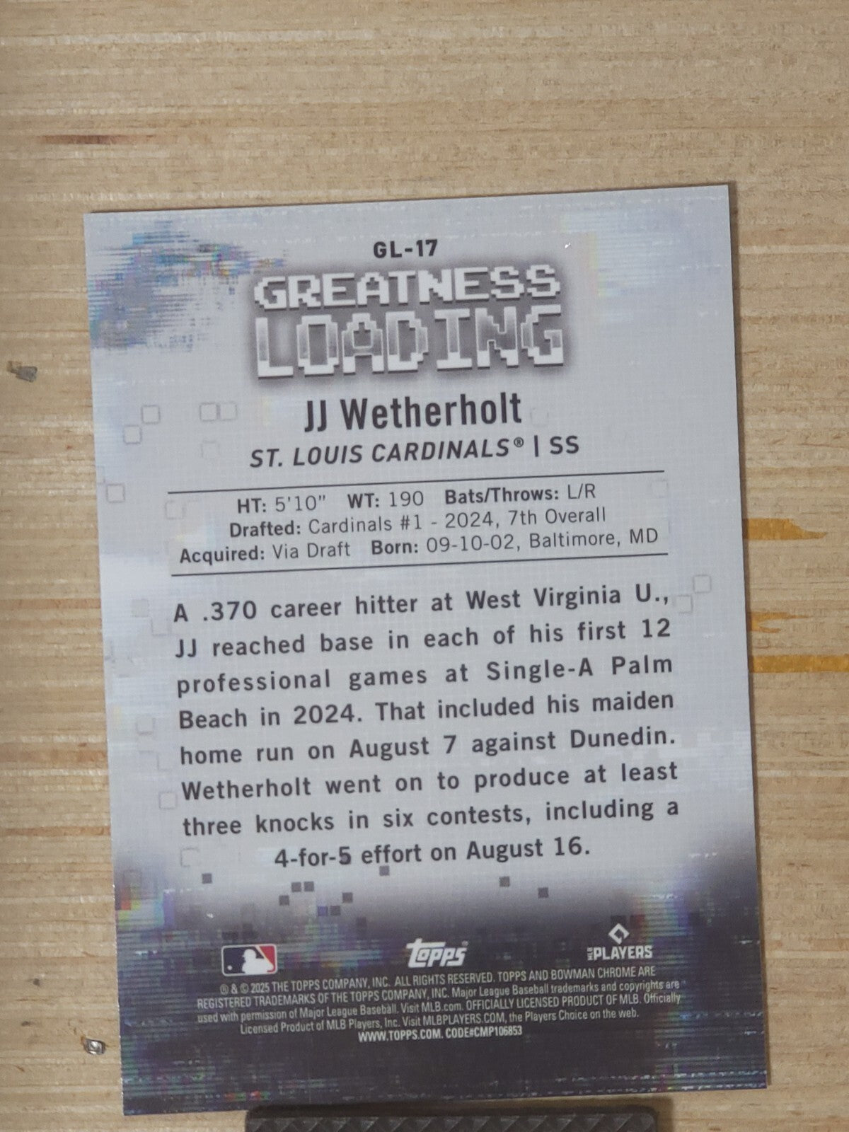 2025 Bowman - Chrome Greatness Loading #GL-17 JJ Weltherholt