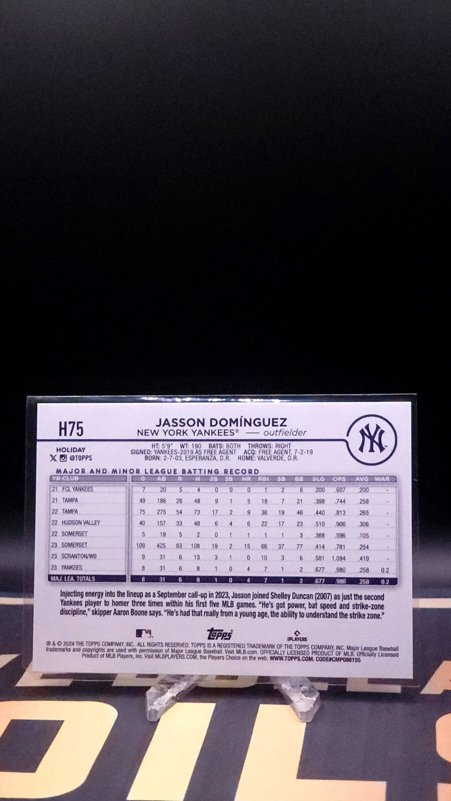 *Free Shipping @ $10* 2024 Topps Holiday JASSON DOMINGUEZ #H75 Santa Hat