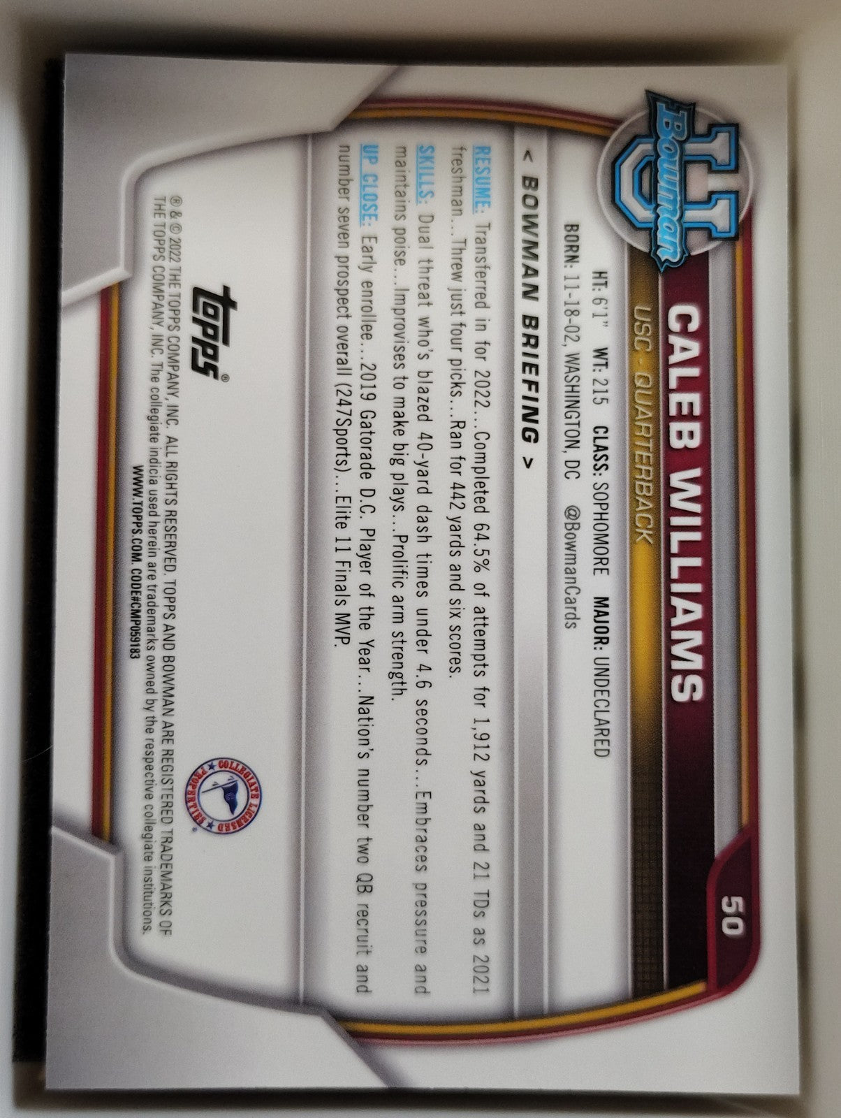 2022 Bowman Chrome #50 Caleb Williams