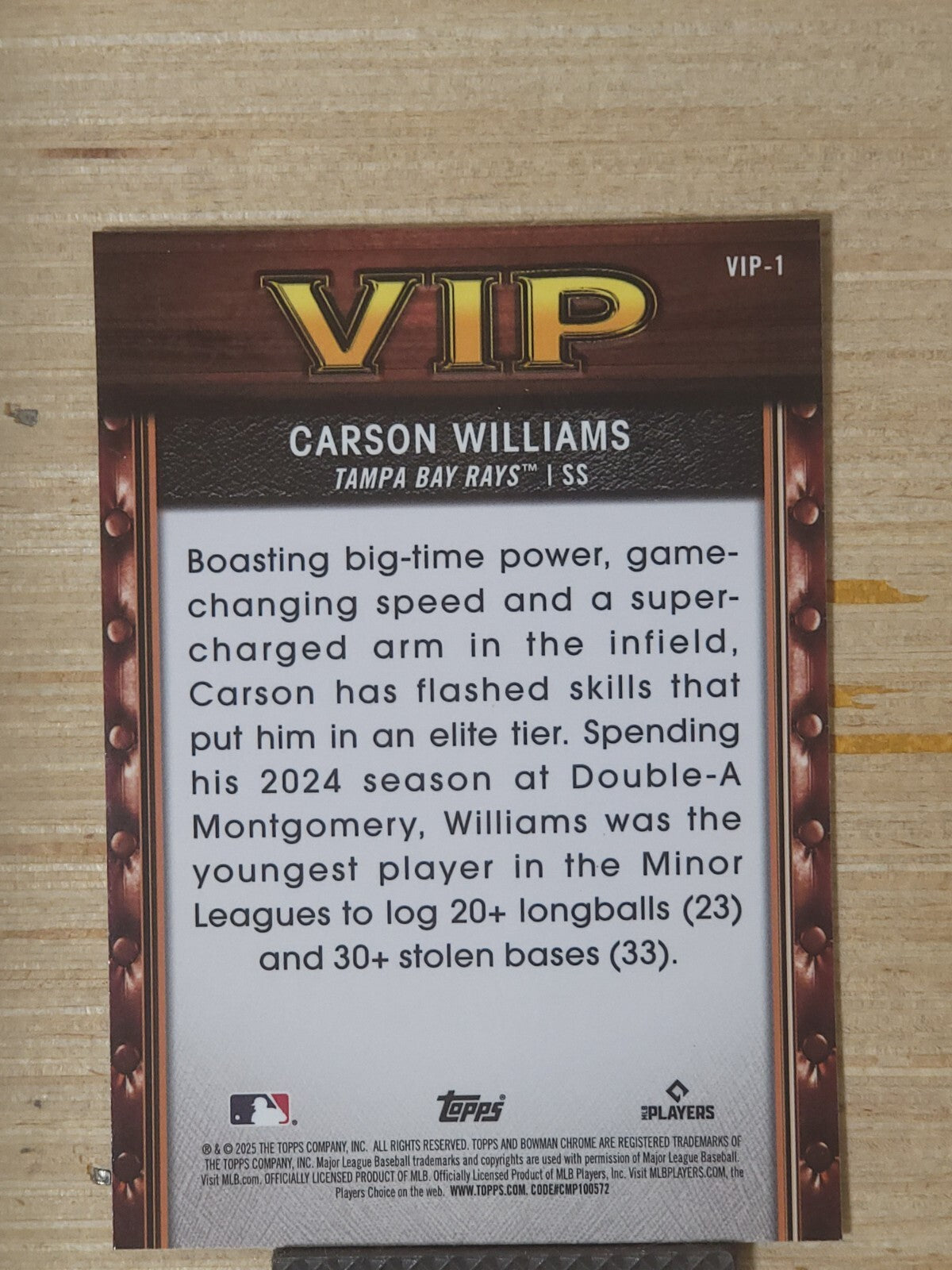 2025 Bowman Chrome VIP #VIP-1 Carson Williams