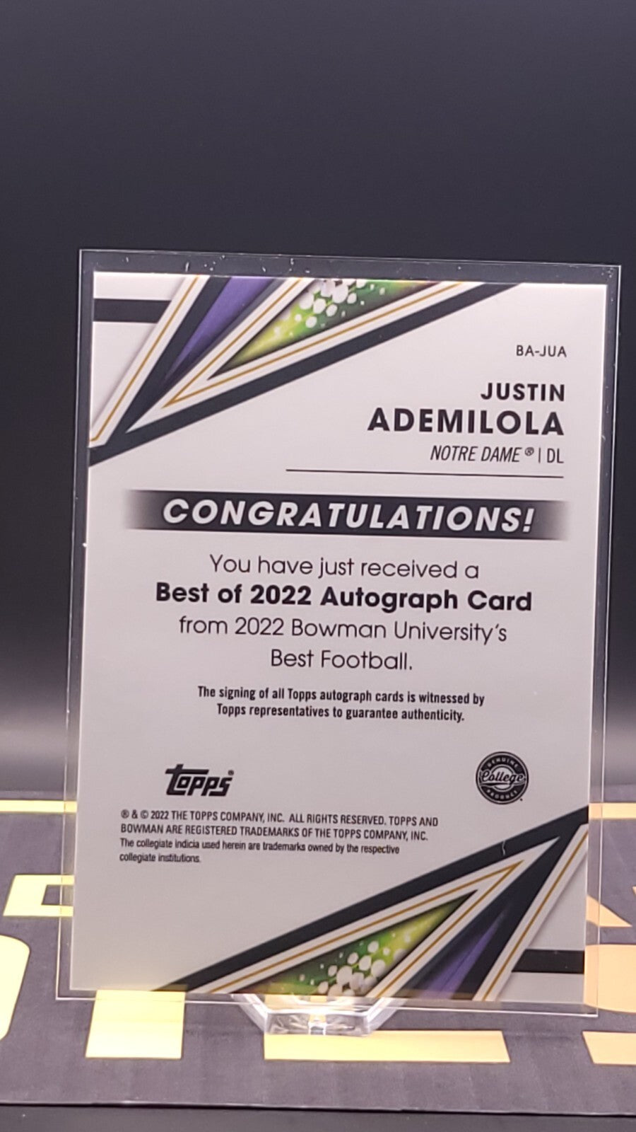 *Free Shipping @ $10+* 2022 Bowman's Best U Autographs Justin Ademilola #BA-JUA