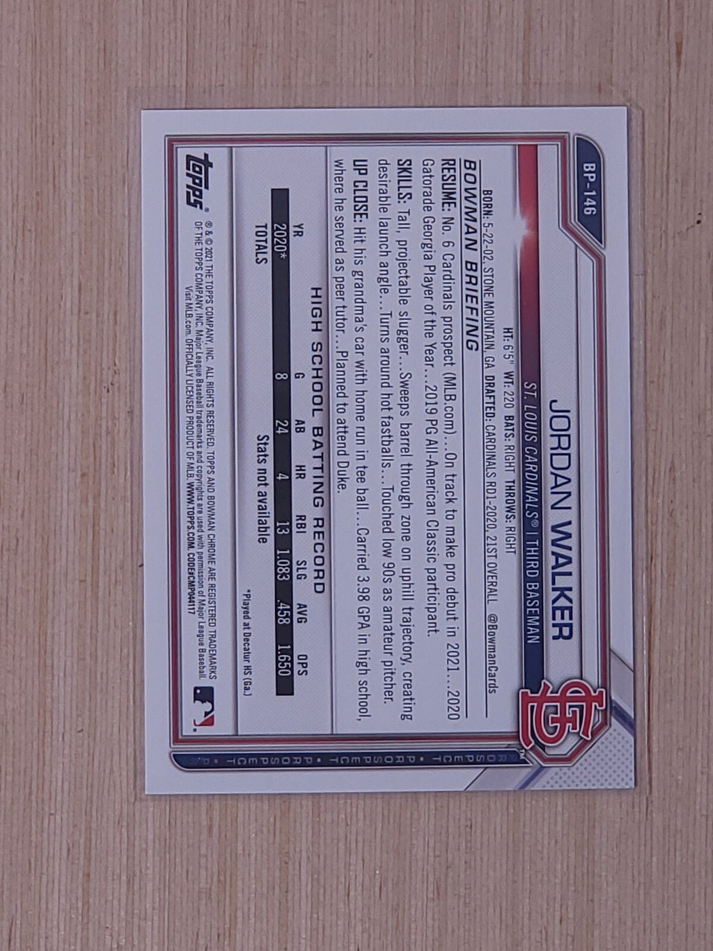 2021 Bowman - Prospects Jordan Walker #BP-146 Camo Border