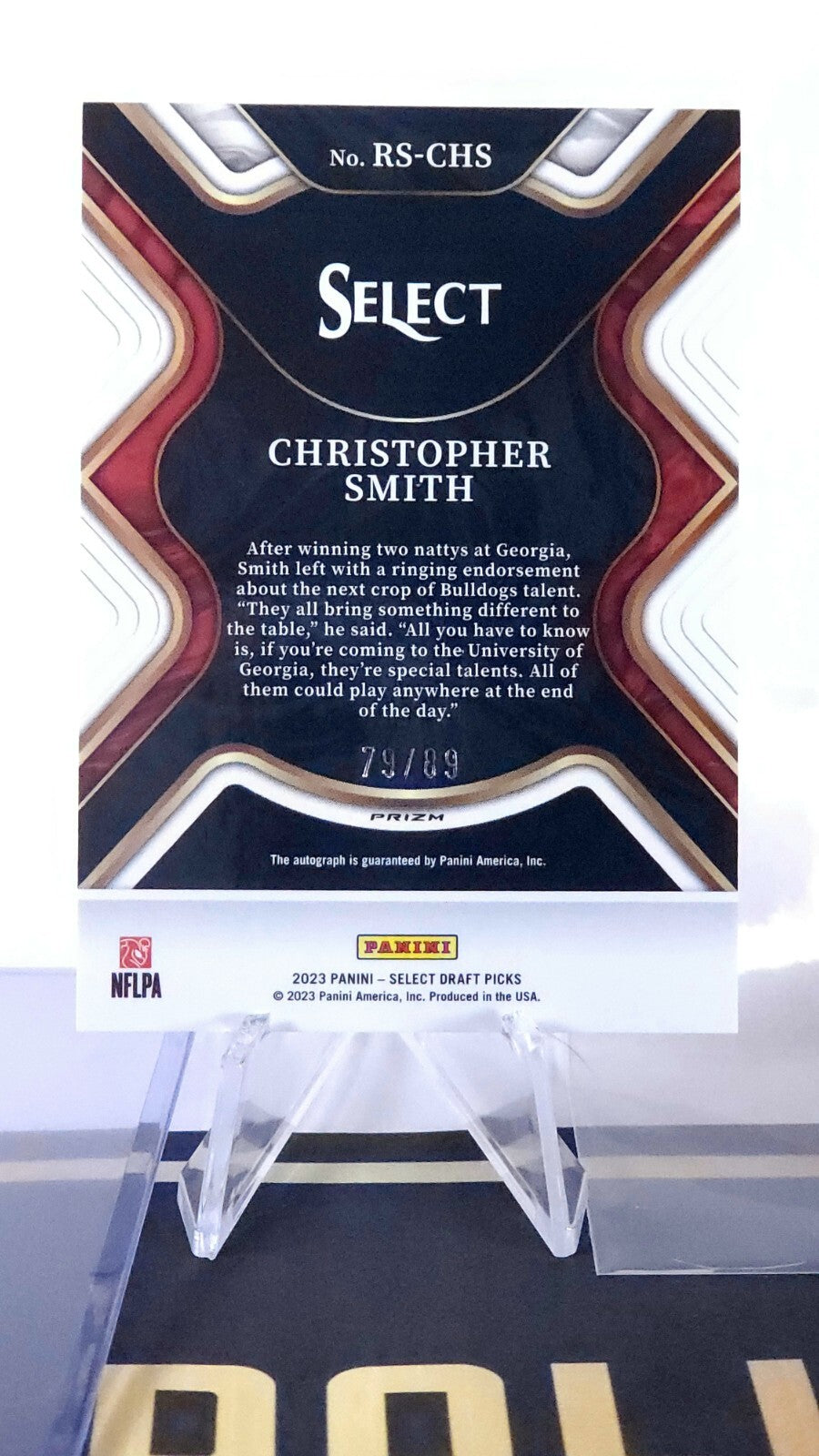 2023 Select Draft Picks Christopher Smith #RS-CHS RC Auto Purple Lazer 79/89