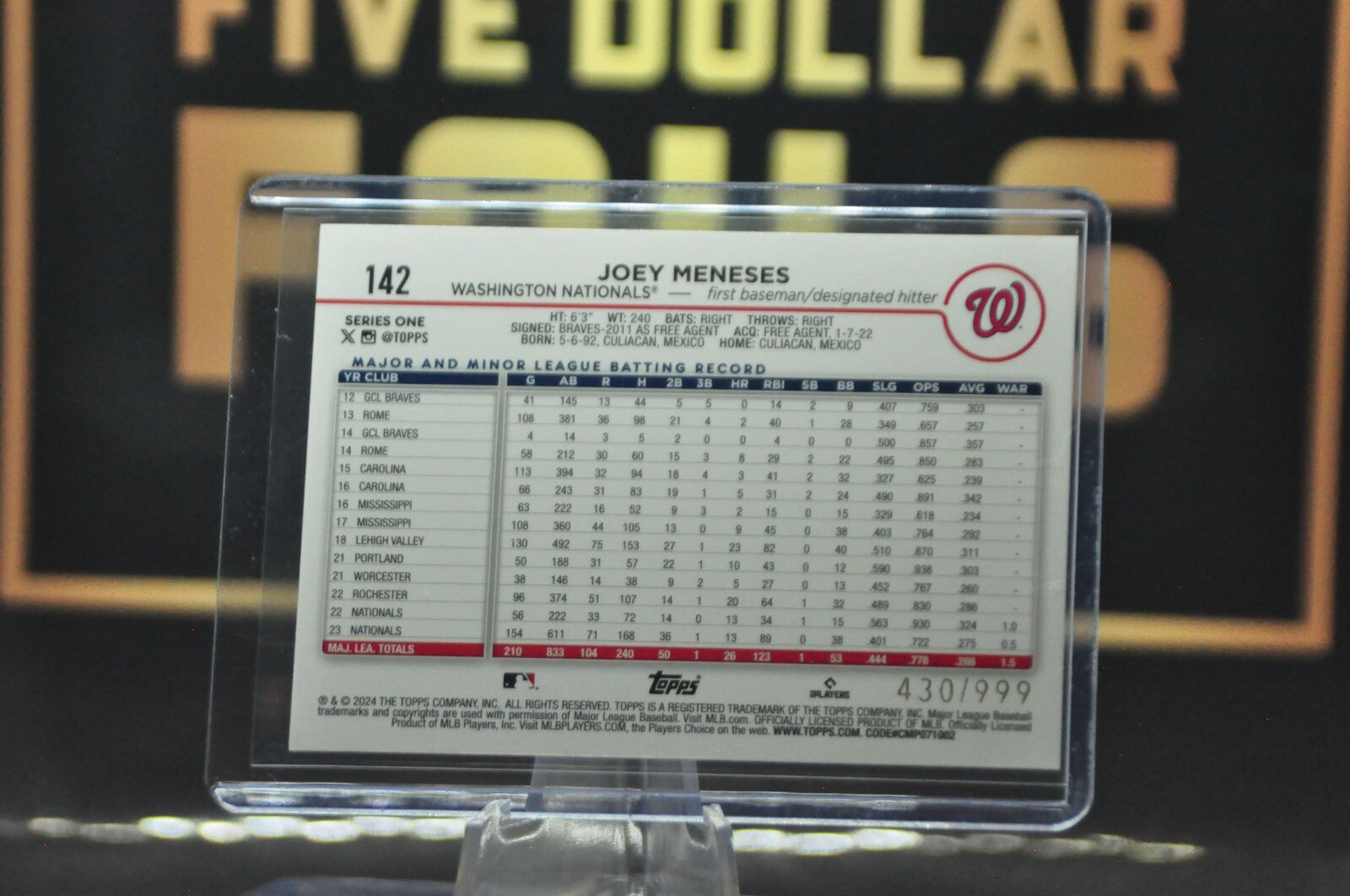 2024 Topps Series 1 JOEY MENESES #142 Blue Foil Parallel #430/999