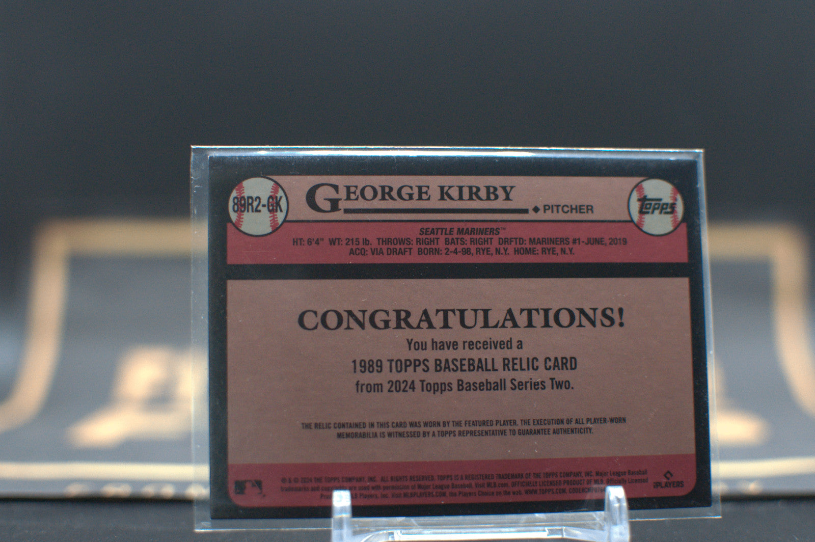 2024 TOPPS SERIES 2 BASEBALL GEORGE KIRBY 1989 TOPPS BASEBALL RELIC CARD 89R2-GK