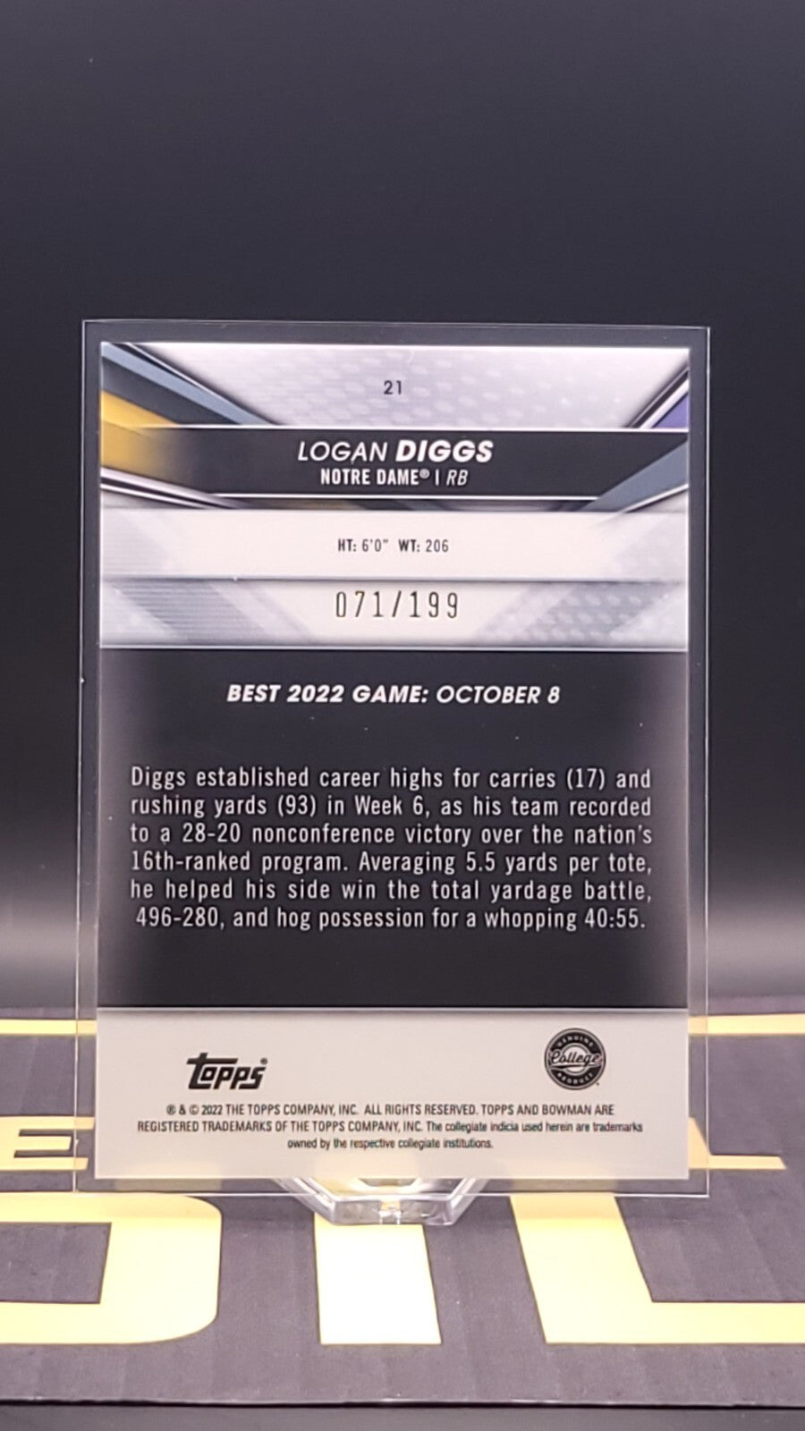 *Free Shipping @ $10+* 2022 Bowman's Best U Logan Diggs Aqua Lava #21