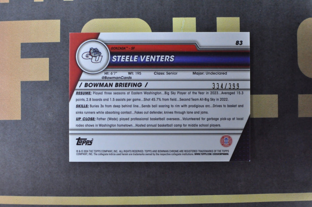 Steele Venters [Purple Mini-Diamond] #83 (2023 Bowman Chrome University)