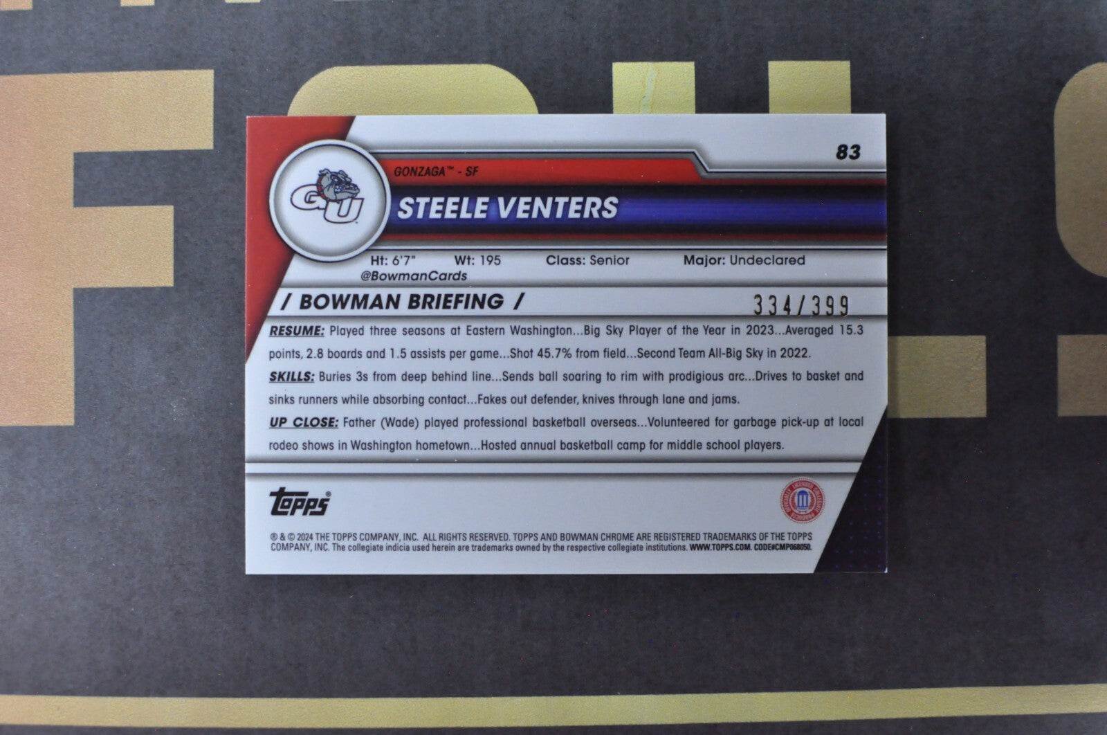 Steele Venters [Purple Mini-Diamond] #83 (2023 Bowman Chrome University)