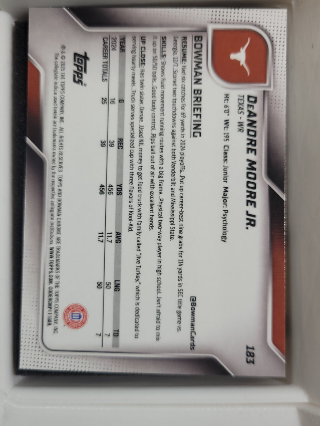 2025 Bowman University Chrome Deandre Moore JR 183 X Fractor