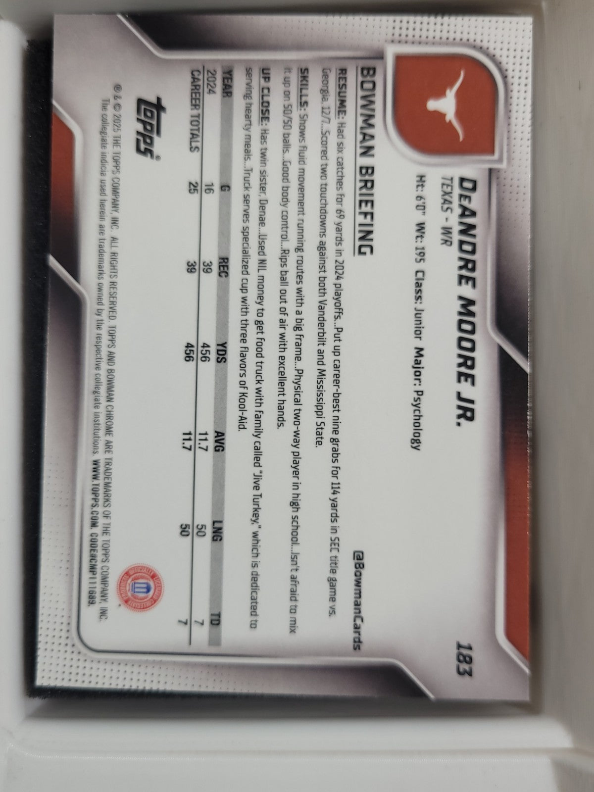 2025 Bowman University Chrome Deandre Moore JR 183 X Fractor