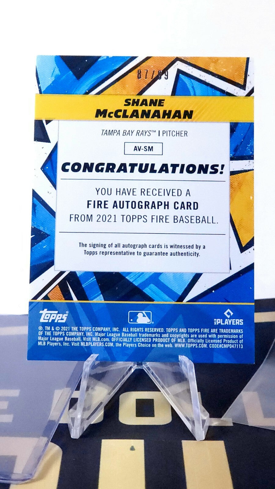 2021 Topps Fire - Autographs #AV-SM Shane McClanahan (RC) 87/99