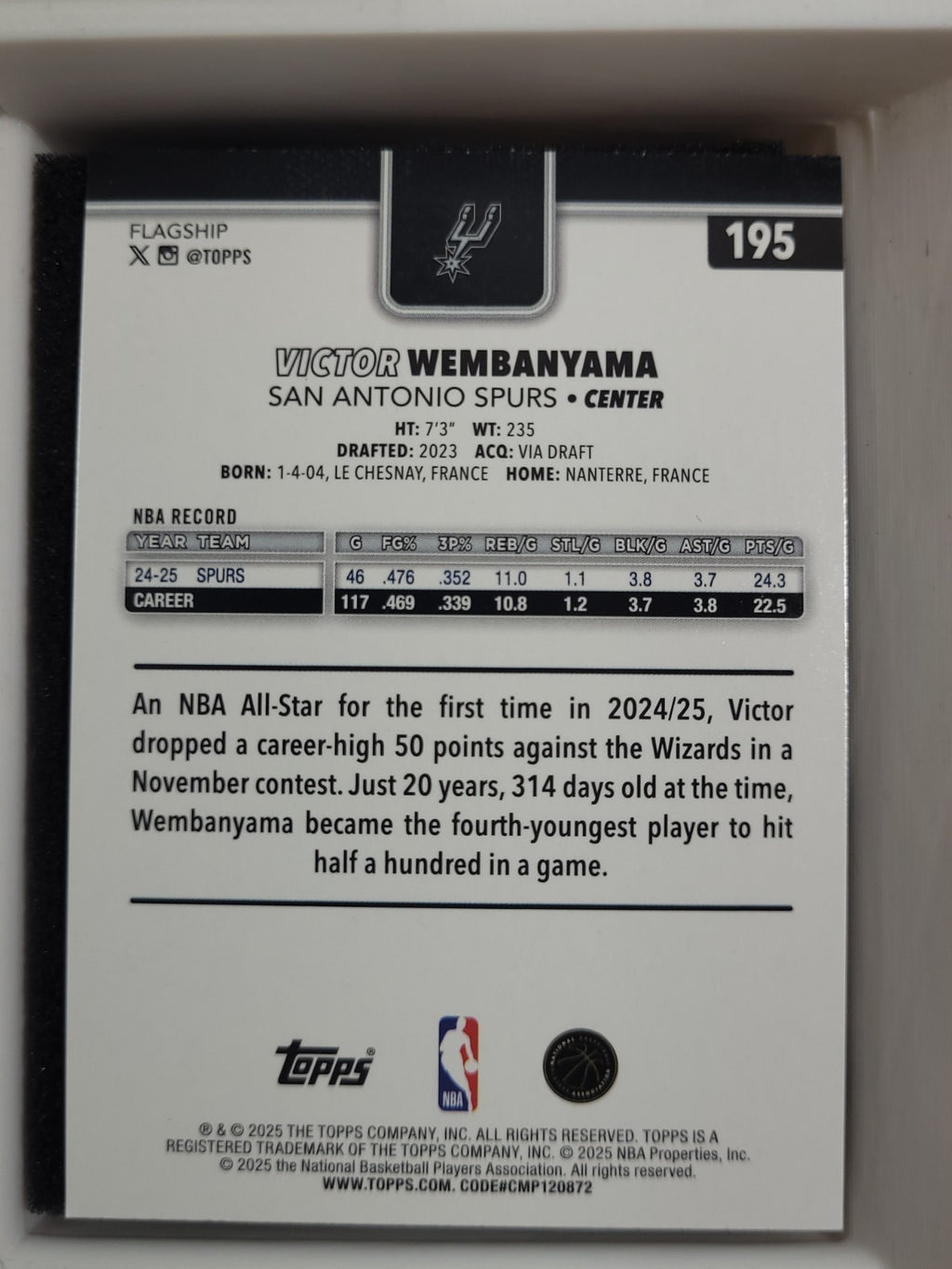 2025 Topps Basketball Victor Wembanyama #195 Dymante