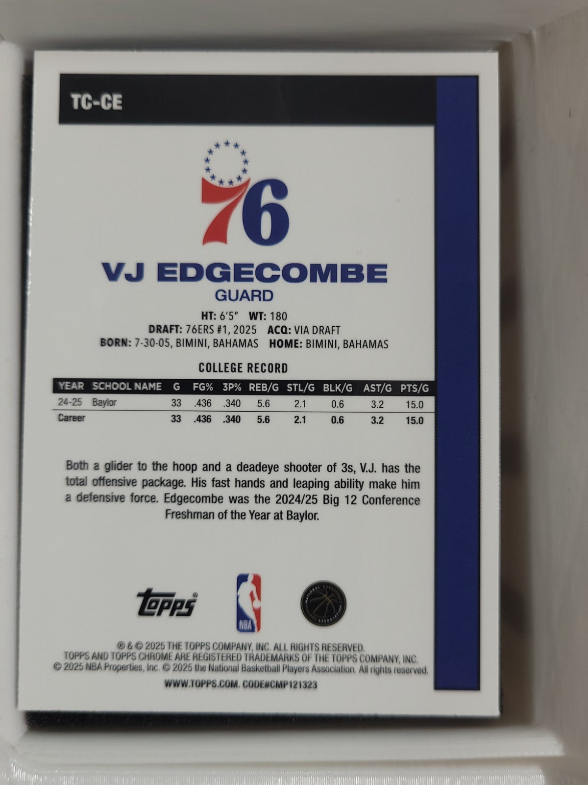2025-26 Topps Basketball #TC-CE VJ Edgecombe 45th Anniv. Mojo