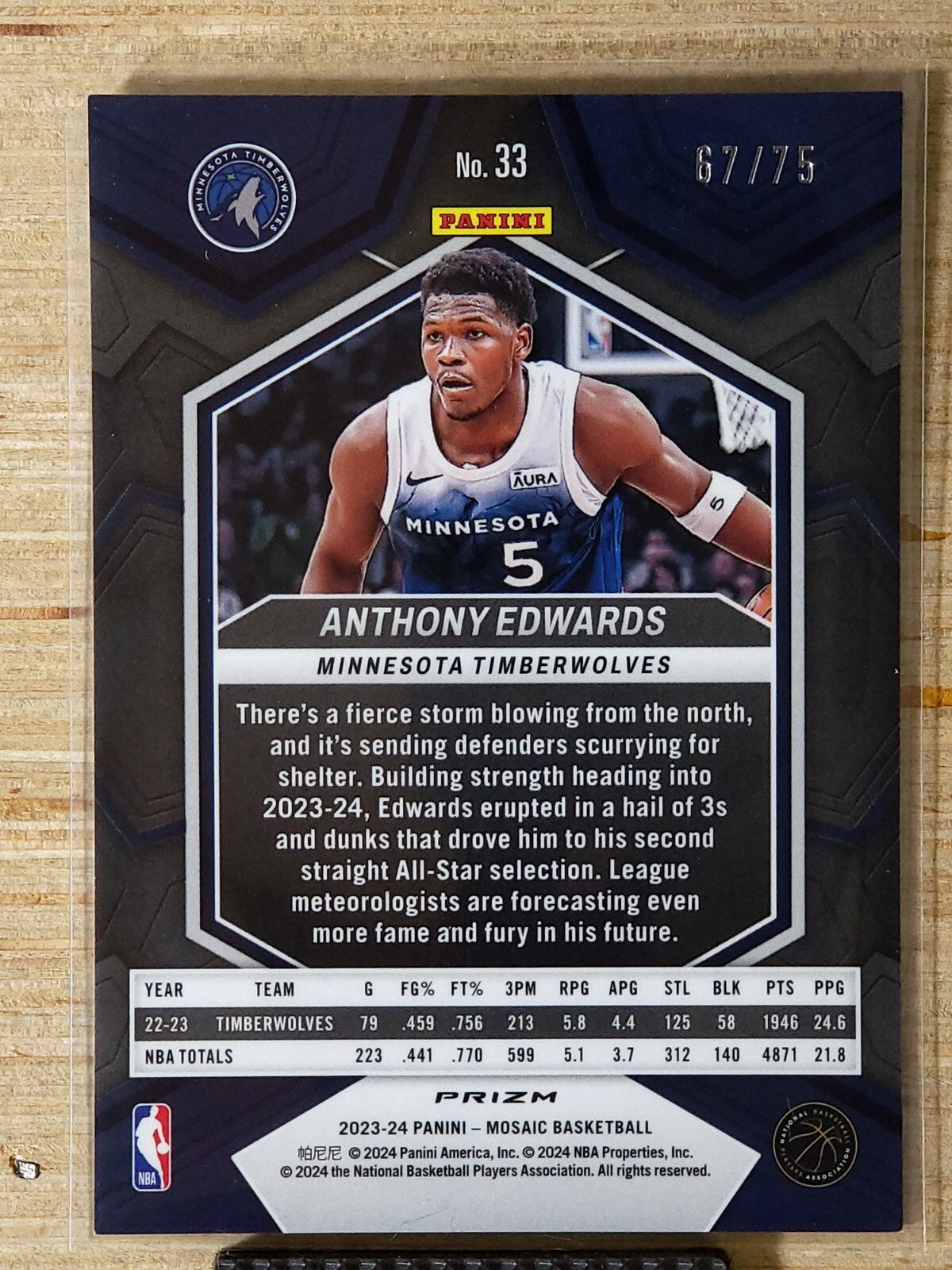 2023-24 Panini Mosaic 33 Anthony Edwards Teal 67/75