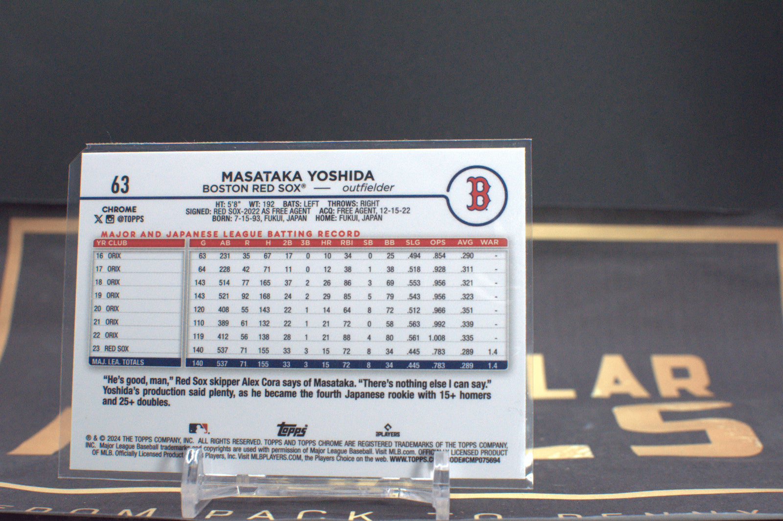 Masataka Yoshida 2024 Topps Chrome #63 Sonar Blue 026/125