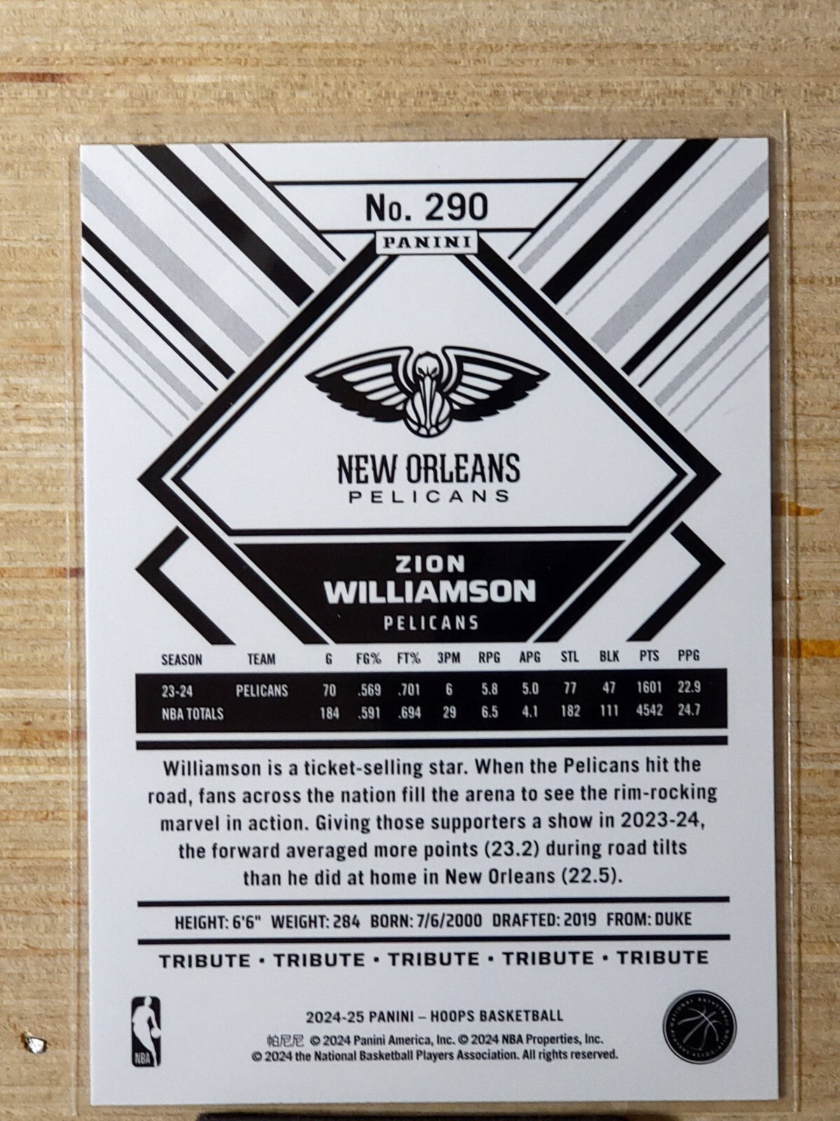2024-25 Panini NBA Hoops Tribute #290 Zion Williamson