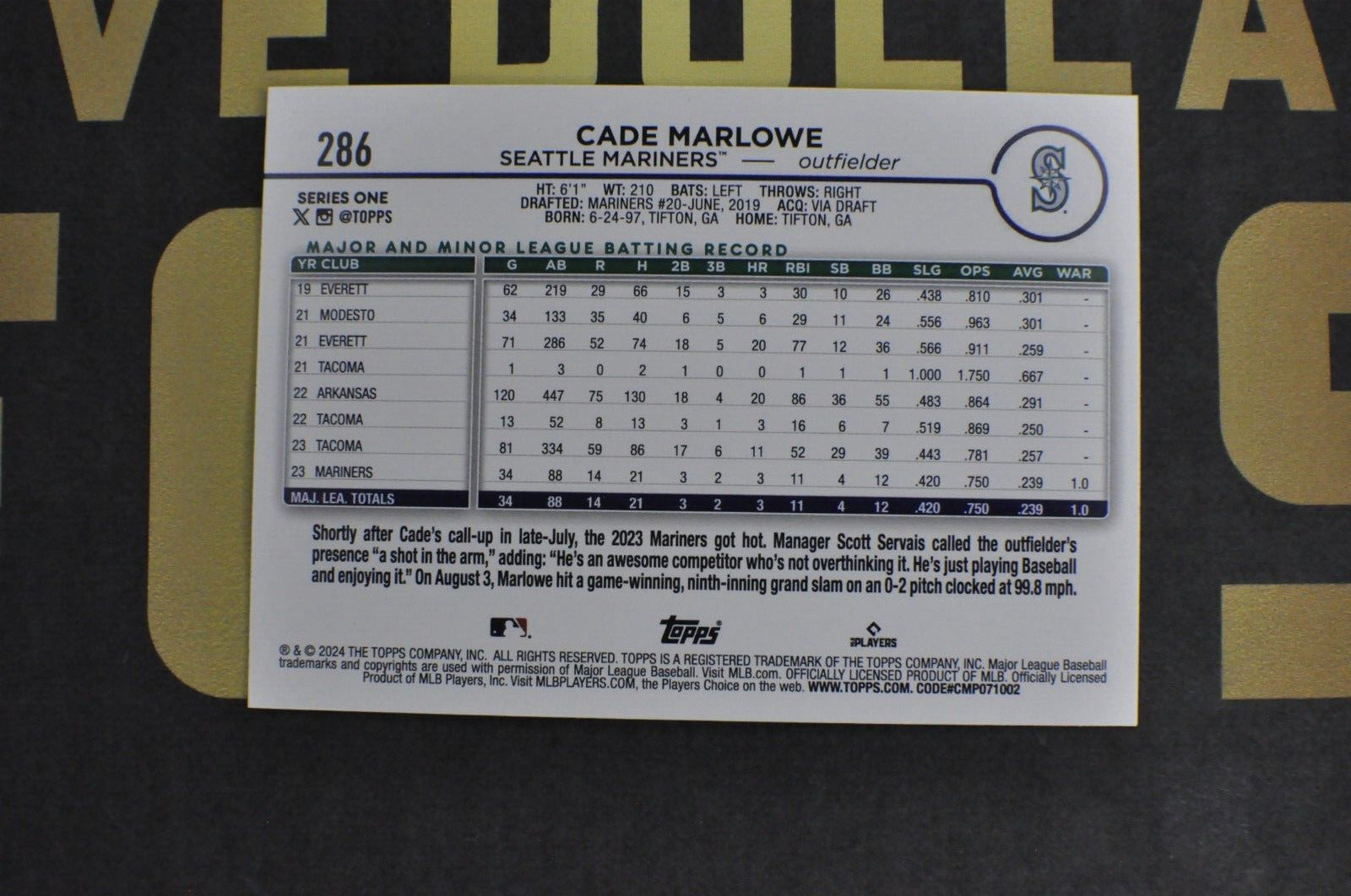 Cade Marlowe [Gold Foil] #286 (2024 Topps)