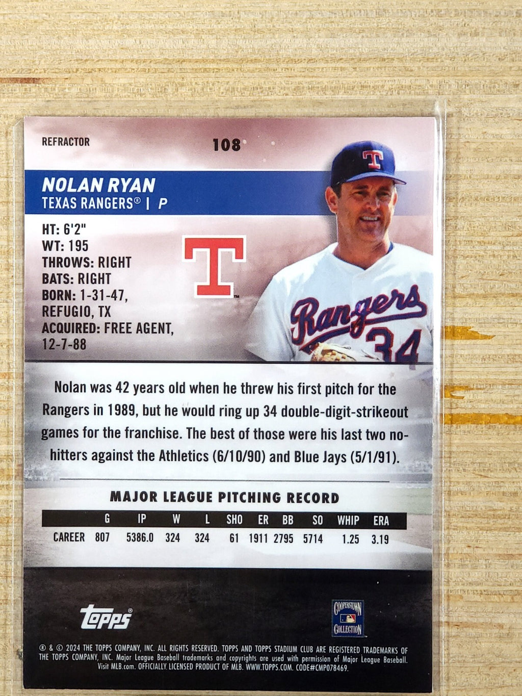 2024 Topps Stadium Club Chrome - #108 Nolan Ryan Refractor