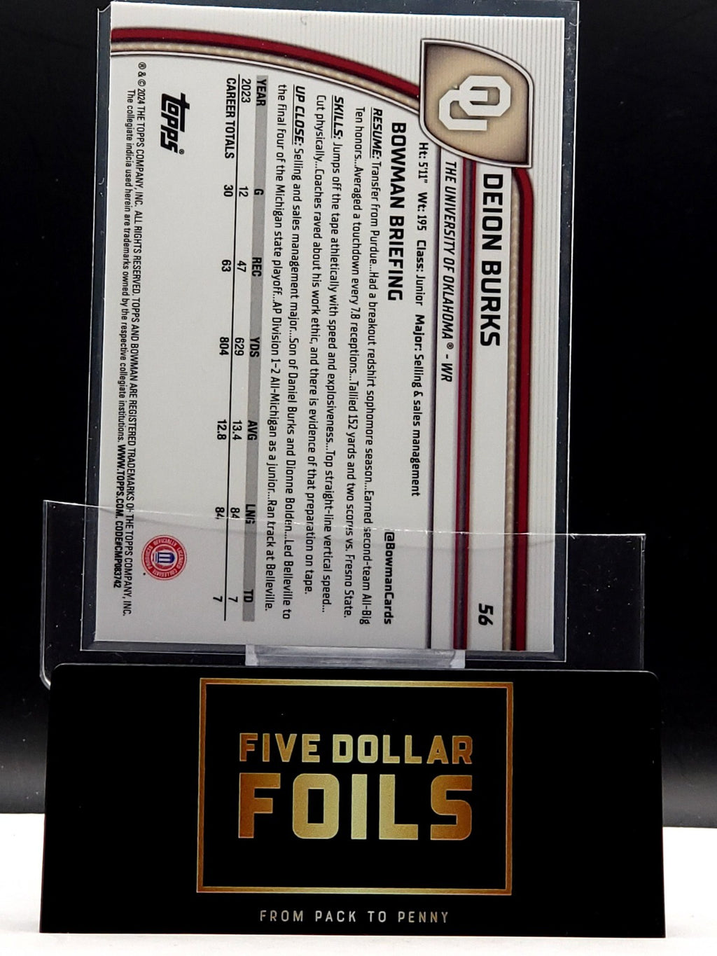 2024 Bowman University Chrome - #56 Deion Burks Pink Lava