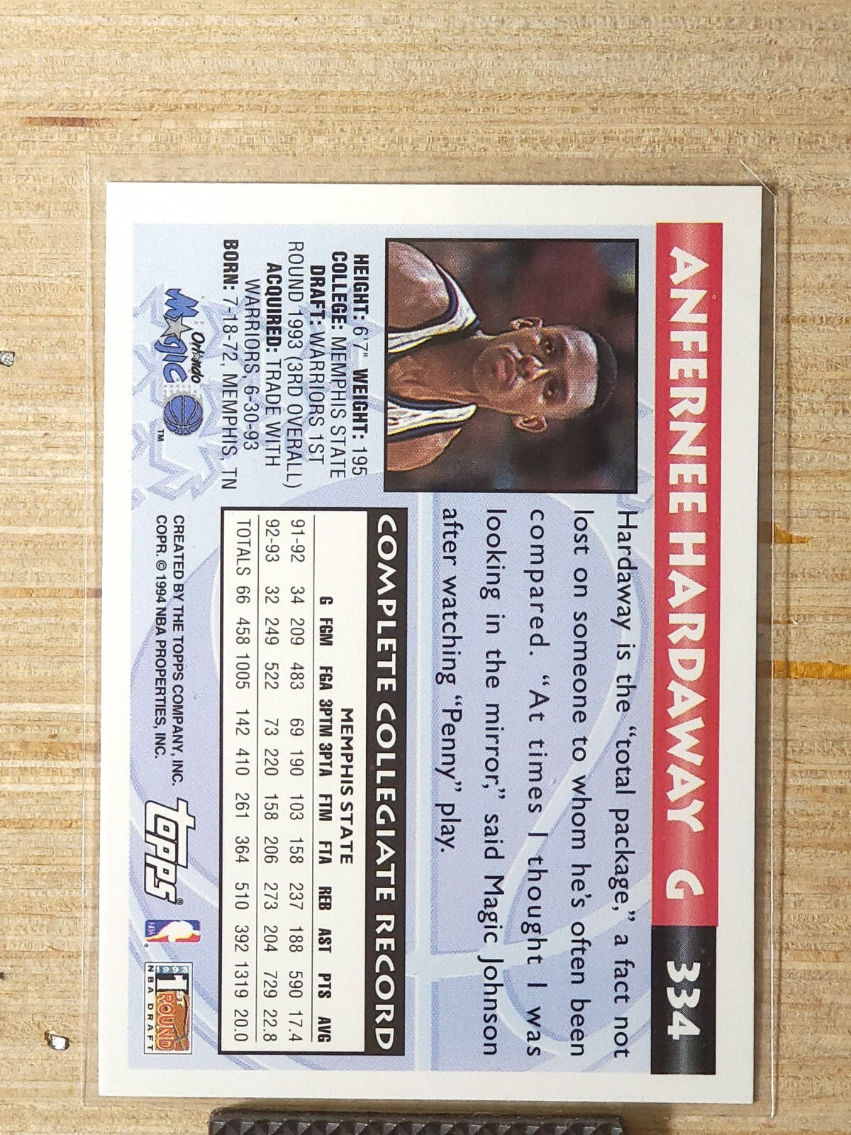 1993-94 Topps - Anfernee Hardaway #334 (RC)