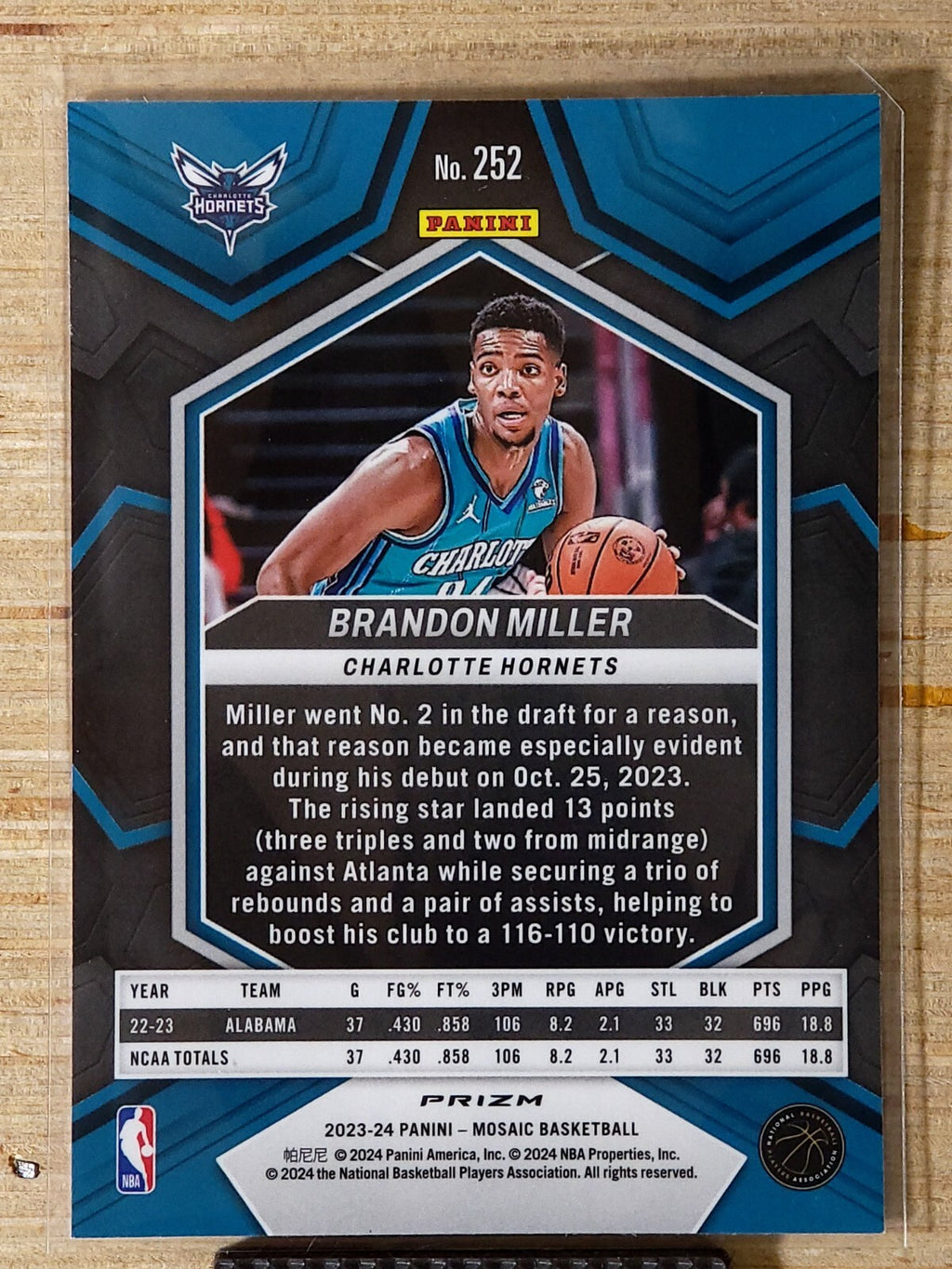 2023-24 Panini Mosaic Red #252 Brandon Miller NBA Debut