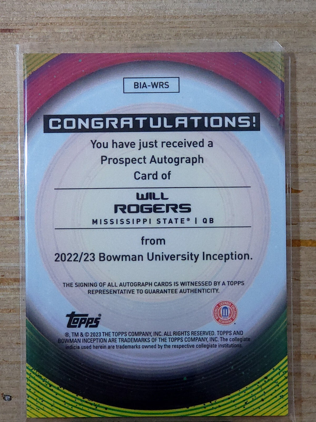 2022-23 Bowman Inception University - Autographs #BIA-WRS Will Rogers (AU, RC)