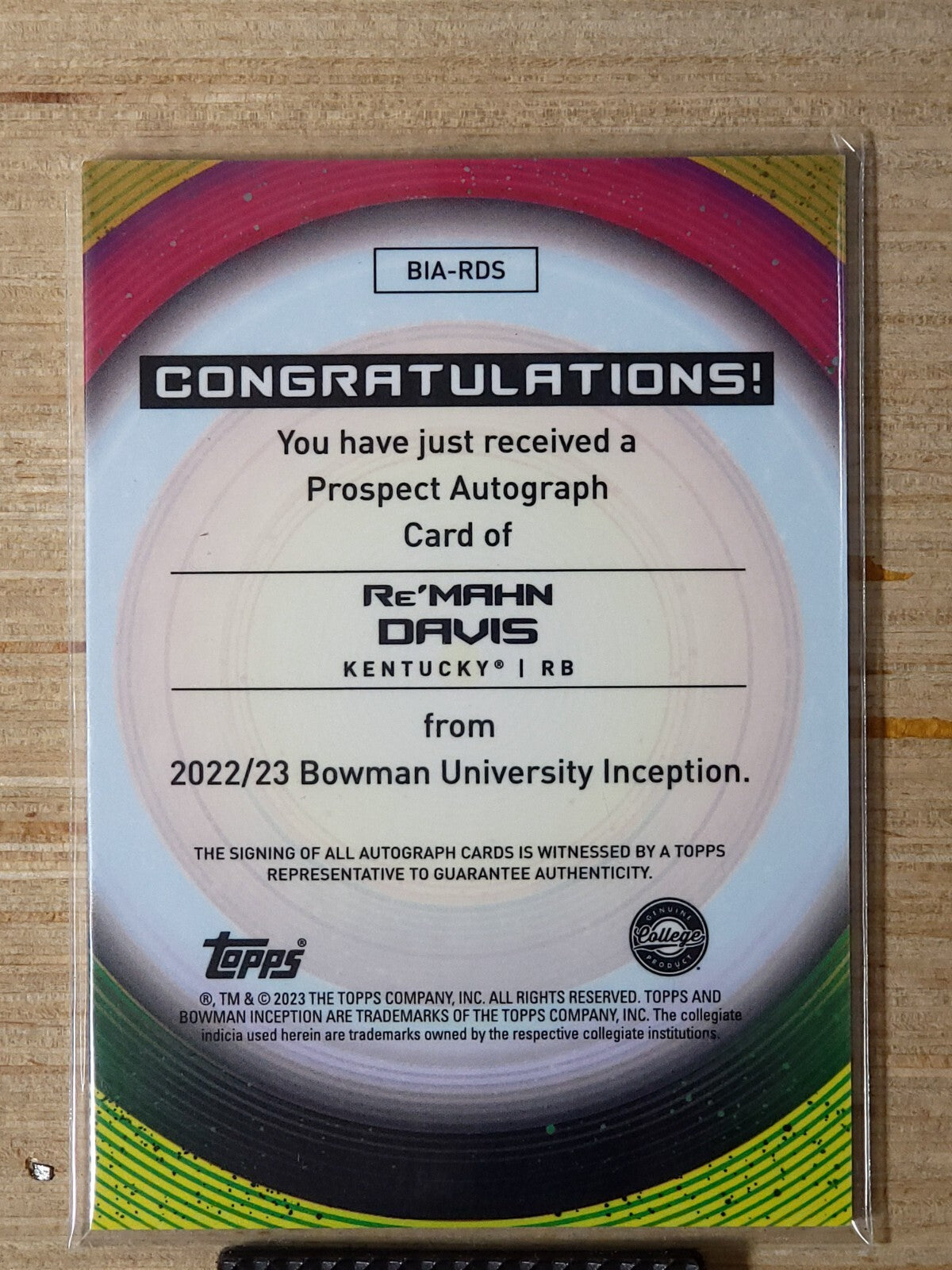 2022-23 Bowman Inception University Auto Re'Mahn Davis BIA-RDS