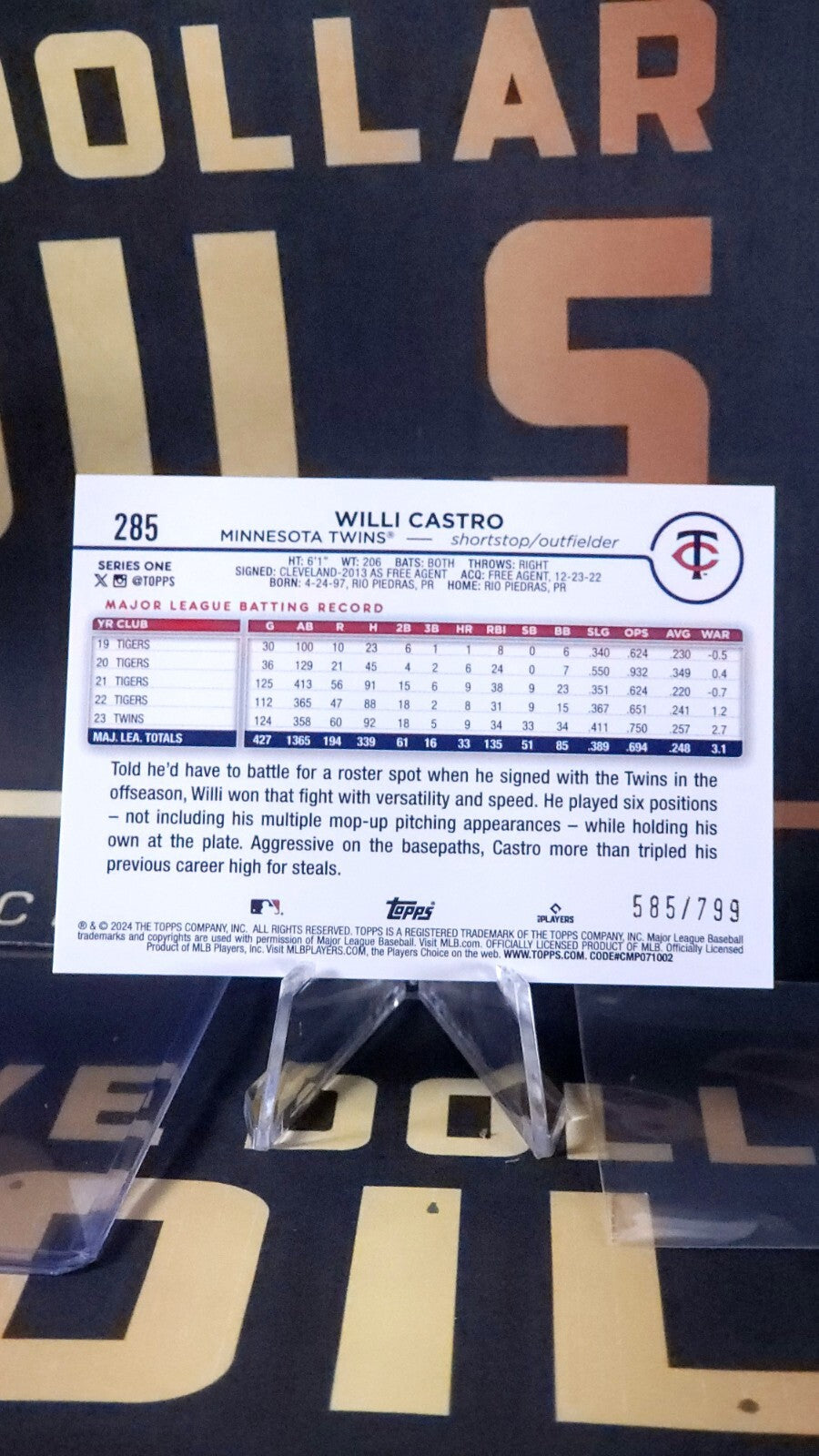 2024 Topps: Willi Castro [Purple Holofoil] #285 585/799
