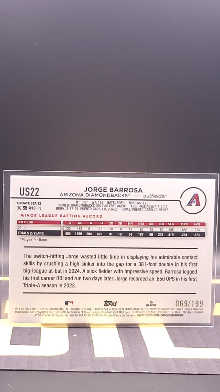 *Free Shipping @ $10+* 2024 Topps pdate US22 Jorge Barrosa /199 Red Foil