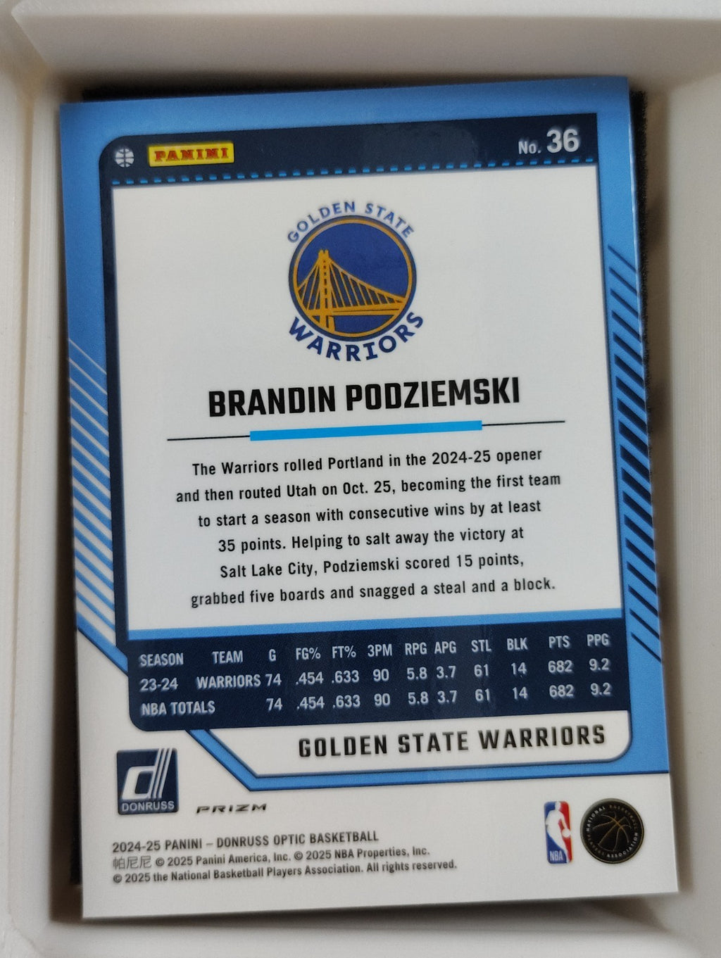 2024-25 Panini Donruss Optic  - Brandin Podziemski #36 Checkerboard