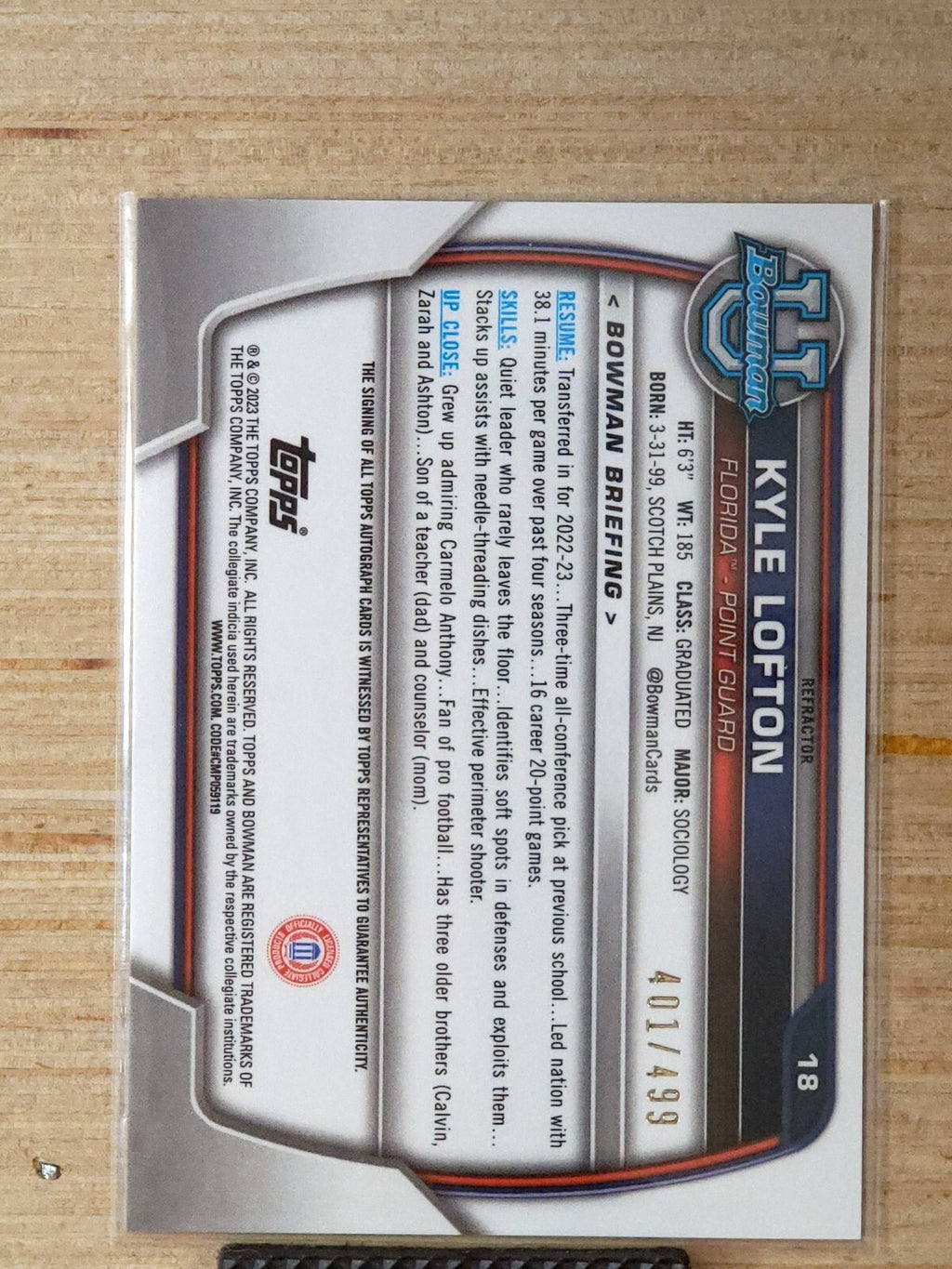 2022-23 Bowman University Chrome - Auto Kyle Lofton #18 Refractor 401/499