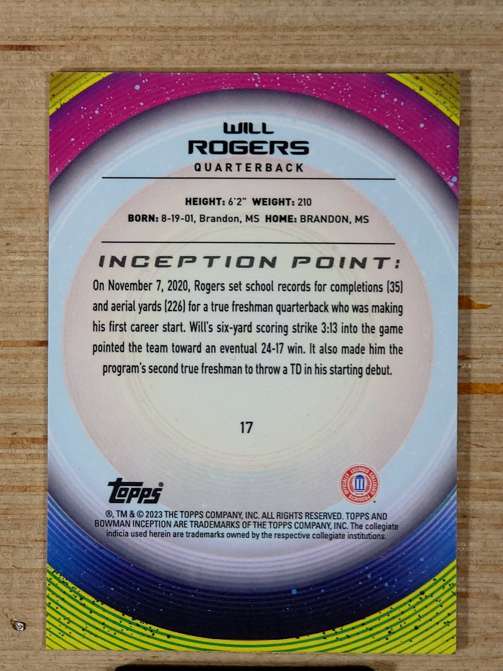 2022-23 Bowman Inception University Will Rogers  #17 Orange 22/25