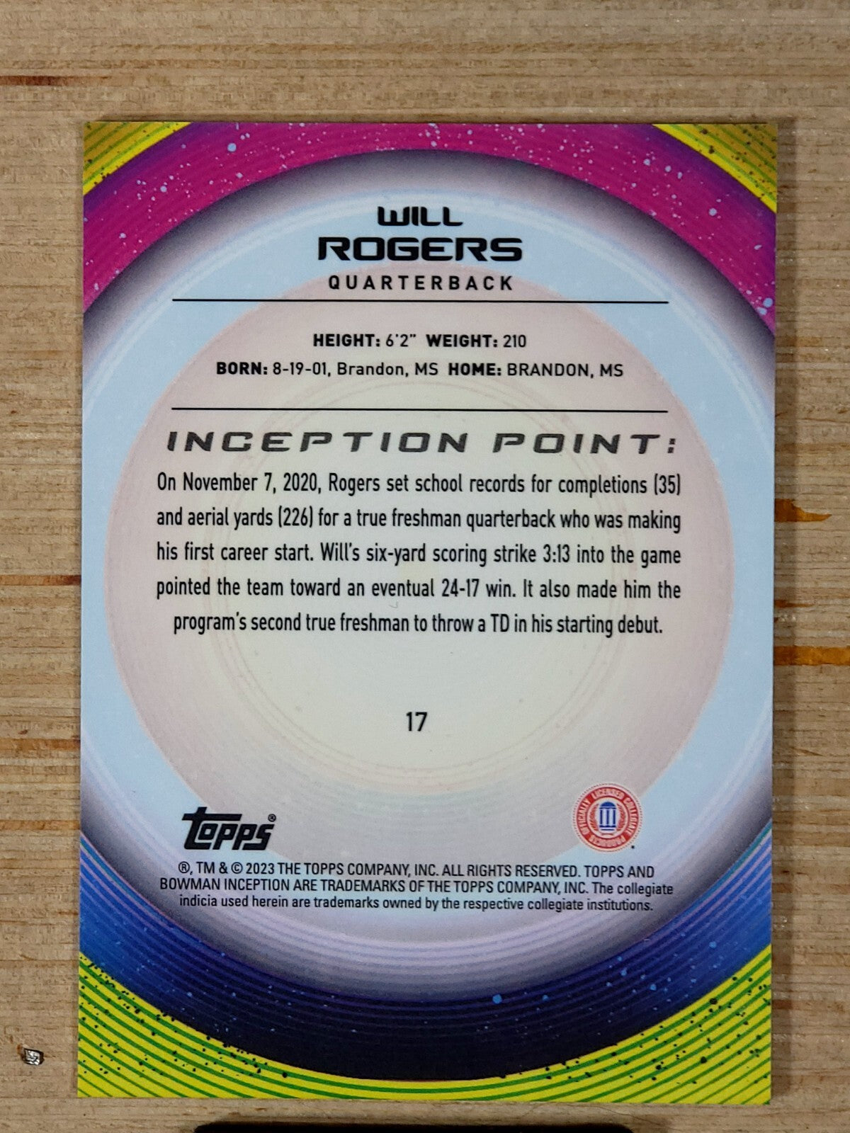 2022-23 Bowman Inception University Will Rogers  #17 Orange 22/25