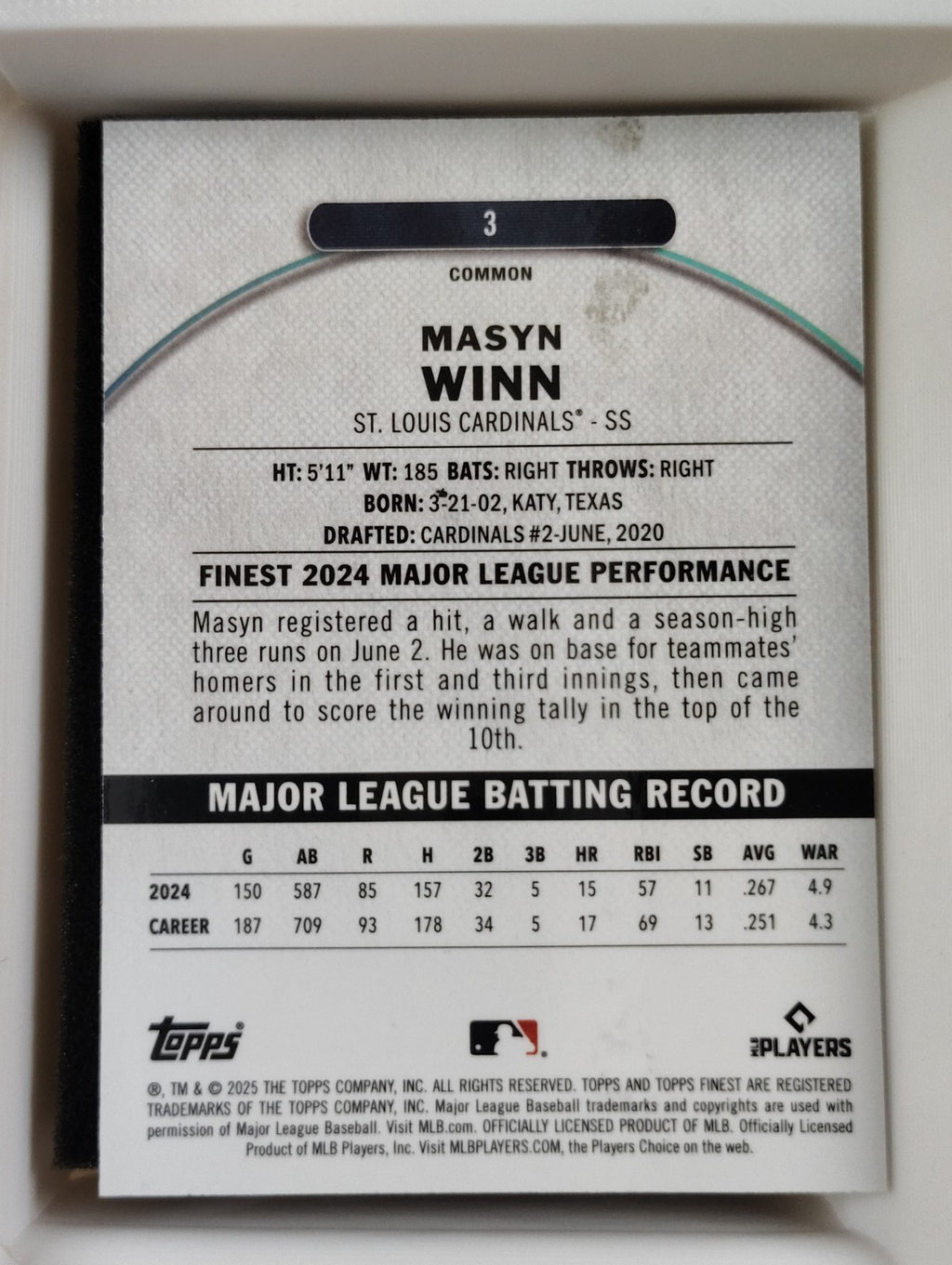 2025 Topps Finest - Common Masyn Winn #3 Magenta Refractor 043/350