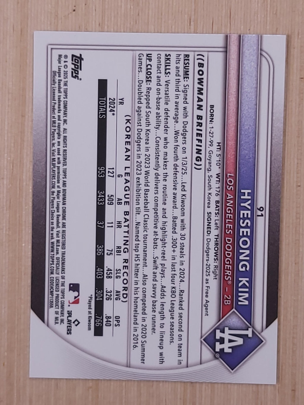 2025 Bowman - Hyeseong Kim #91 Red RC Redemption