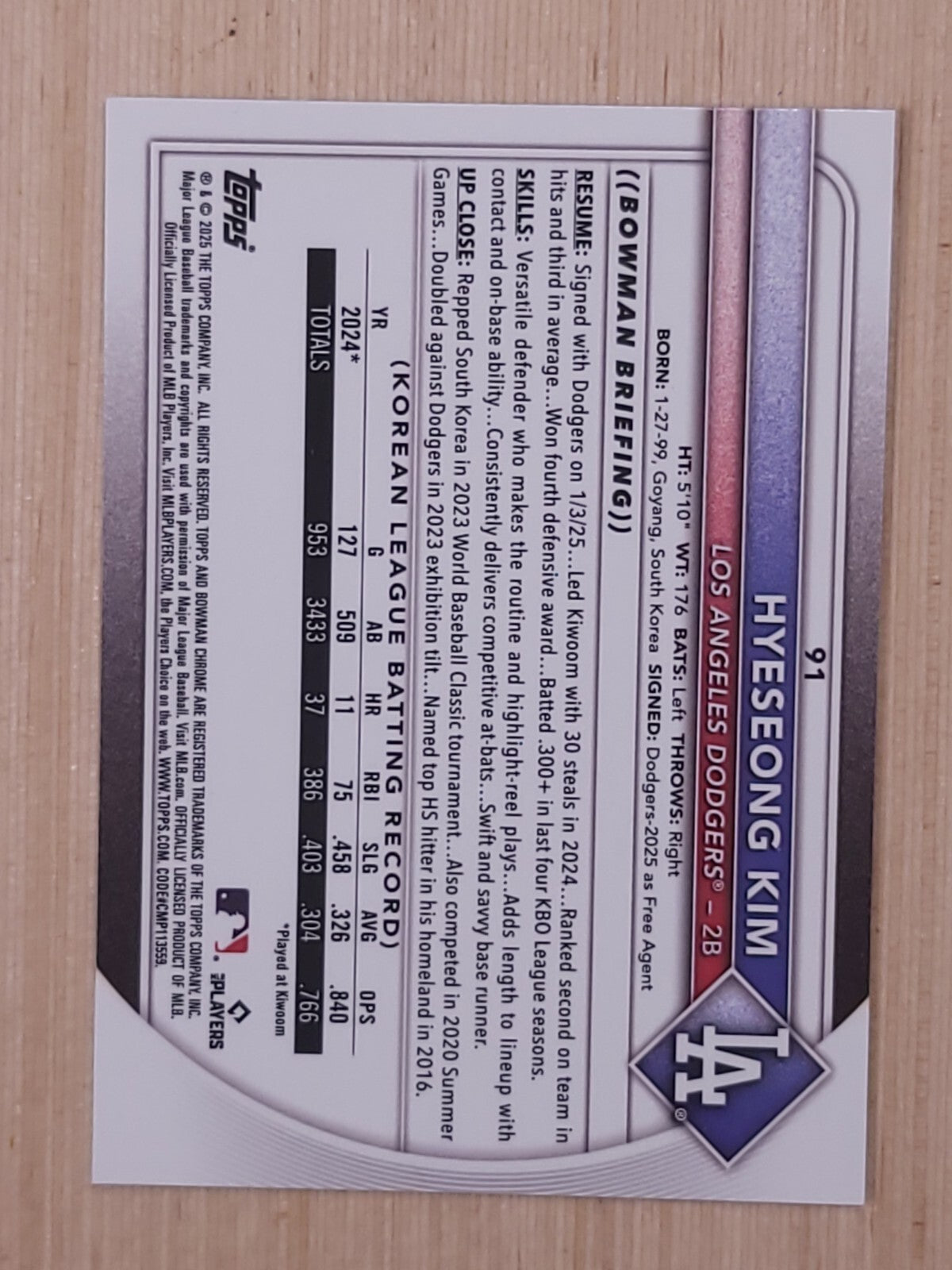 2025 Bowman - Hyeseong Kim #91 Red RC Redemption