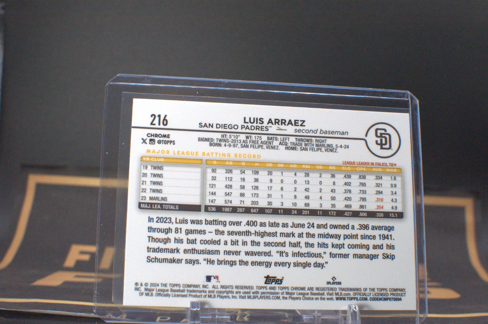 2024 Topps Chrome Luis Arraez [Sepia Refractor] #216 **Free Shipping @ $10+**
