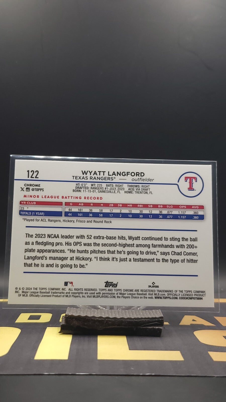2024 Topps Chrome - #122 Wyatt Langford Magenta Speckle 007/350