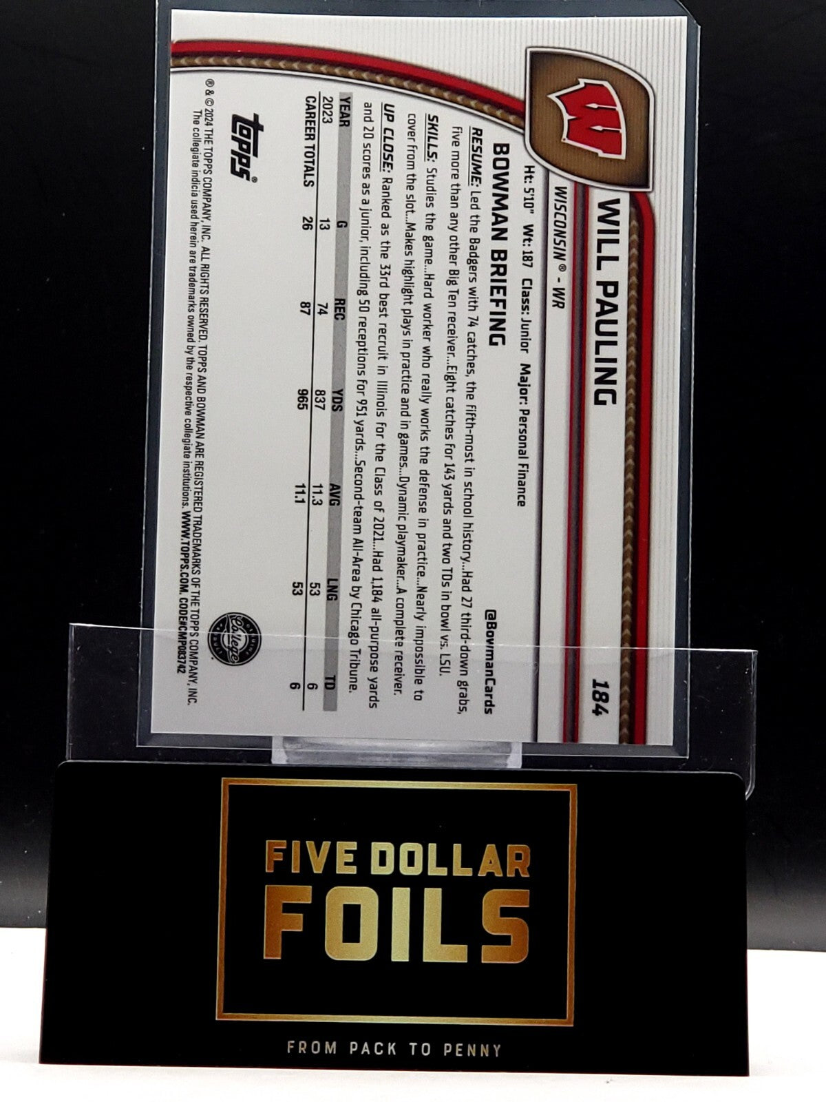 2024 Bowman University Chrome - #184 Will Pauling Green 18/99