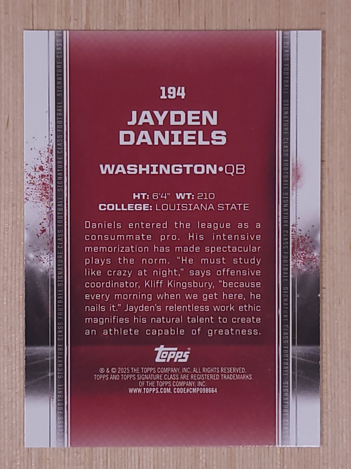 2025 Topps Signature Class #194 Jayden Daniels