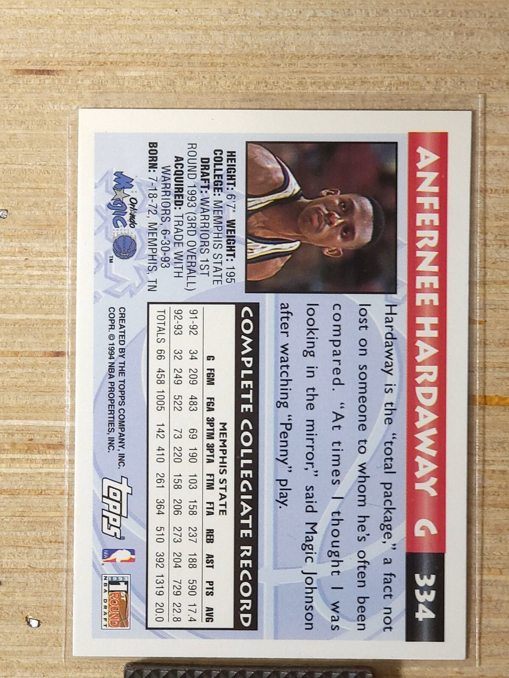 1993-94 Topps - Anfernee Hardaway #334 (RC)