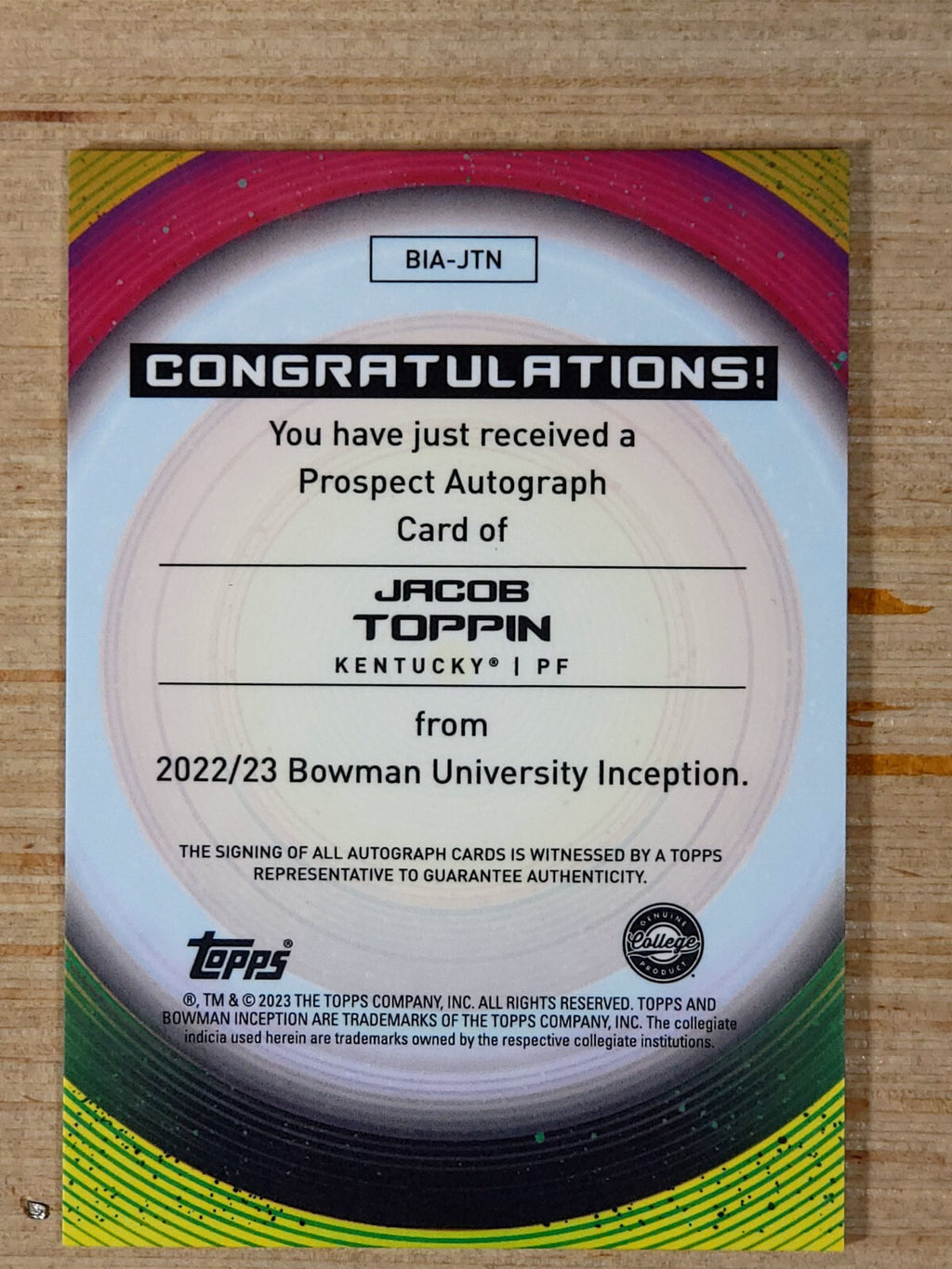 2022-23 Bowman Inception University - Autographs Jacob Toppin #BIA-JTN Magenta